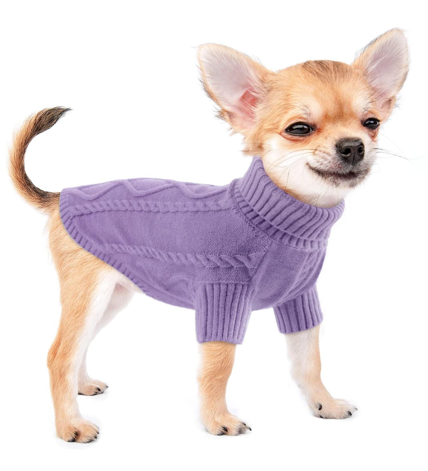 Cozy Rolling Collar Dog Sweater & Cat Winter Coat for Small Pets - Warm Knitted Purple Puppy Sweater for Chihuahua Bulldog Dachshund & Yorkie - Buy Online on GoSupps.com