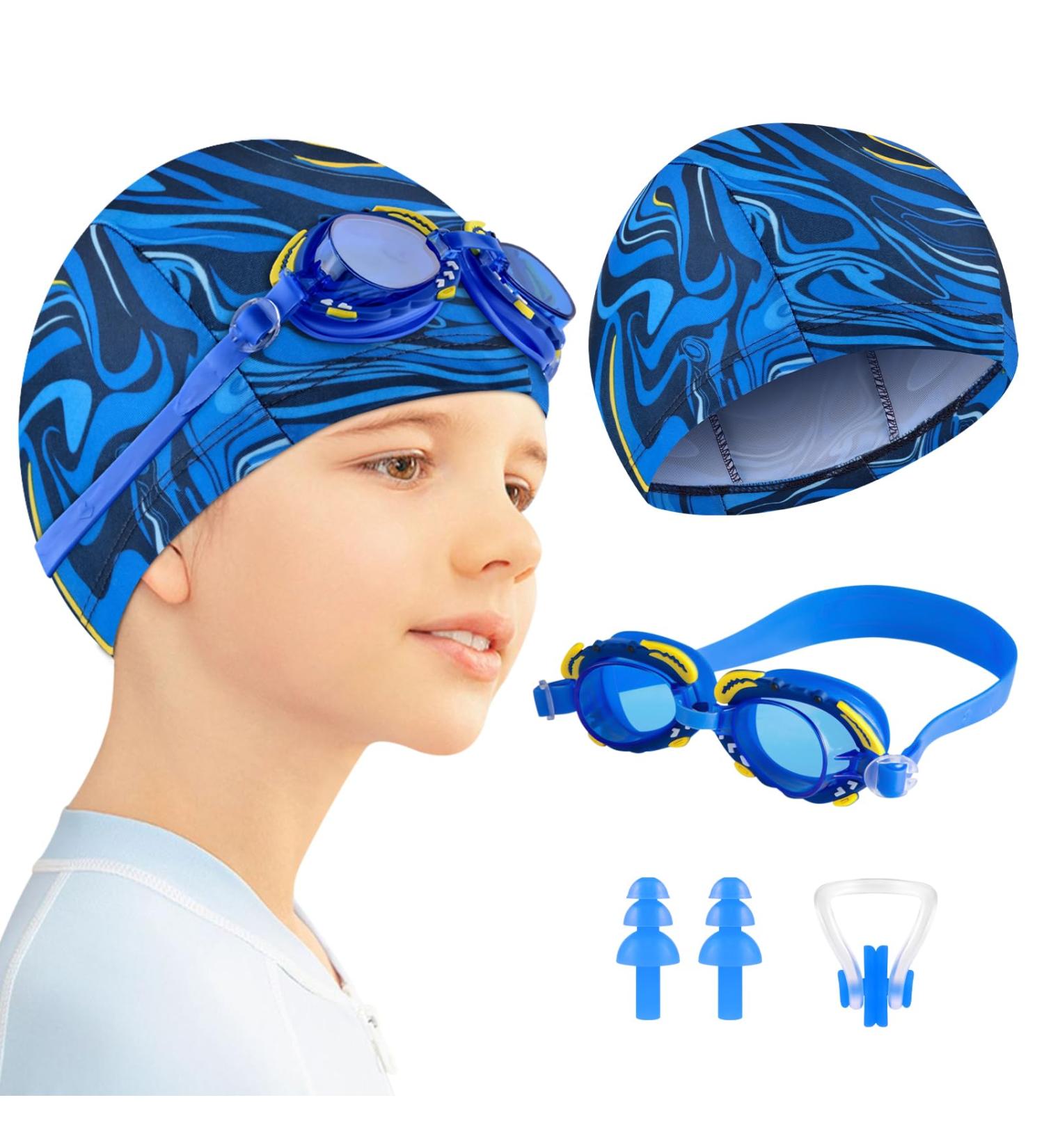 Buy Bath Cap Set for Kids | Comfortable Swimming Cap & Goggles | Ages 5-12 | Bath Hood for Boys & Girls - Buy Online on GoSupps.com