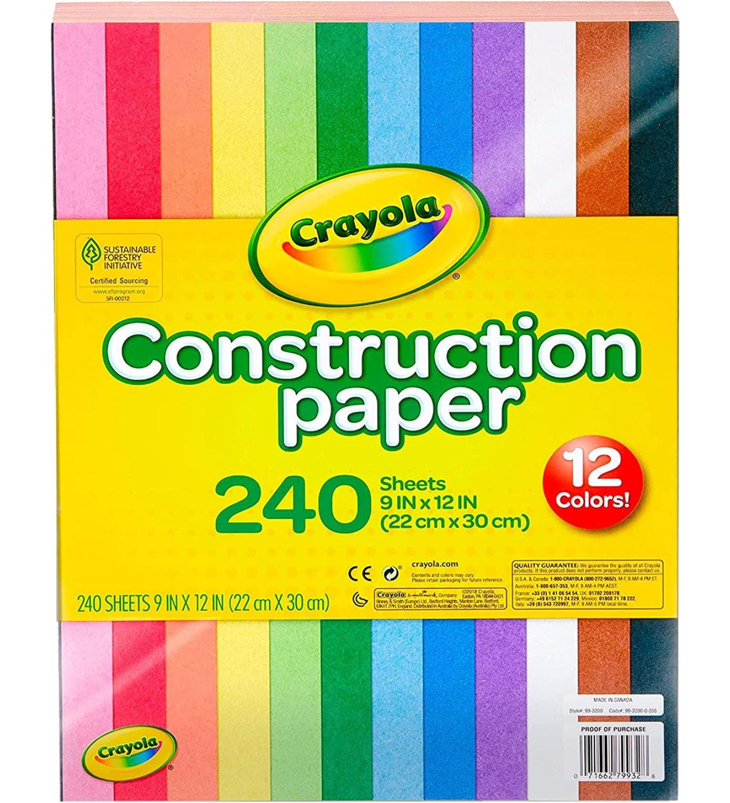 Crayola Construction Paper (240ct) - Kids' Arts & Crafts 12 Assorted Colors - Classroom Supplies & Gifts - Buy Online on GoSupps.com