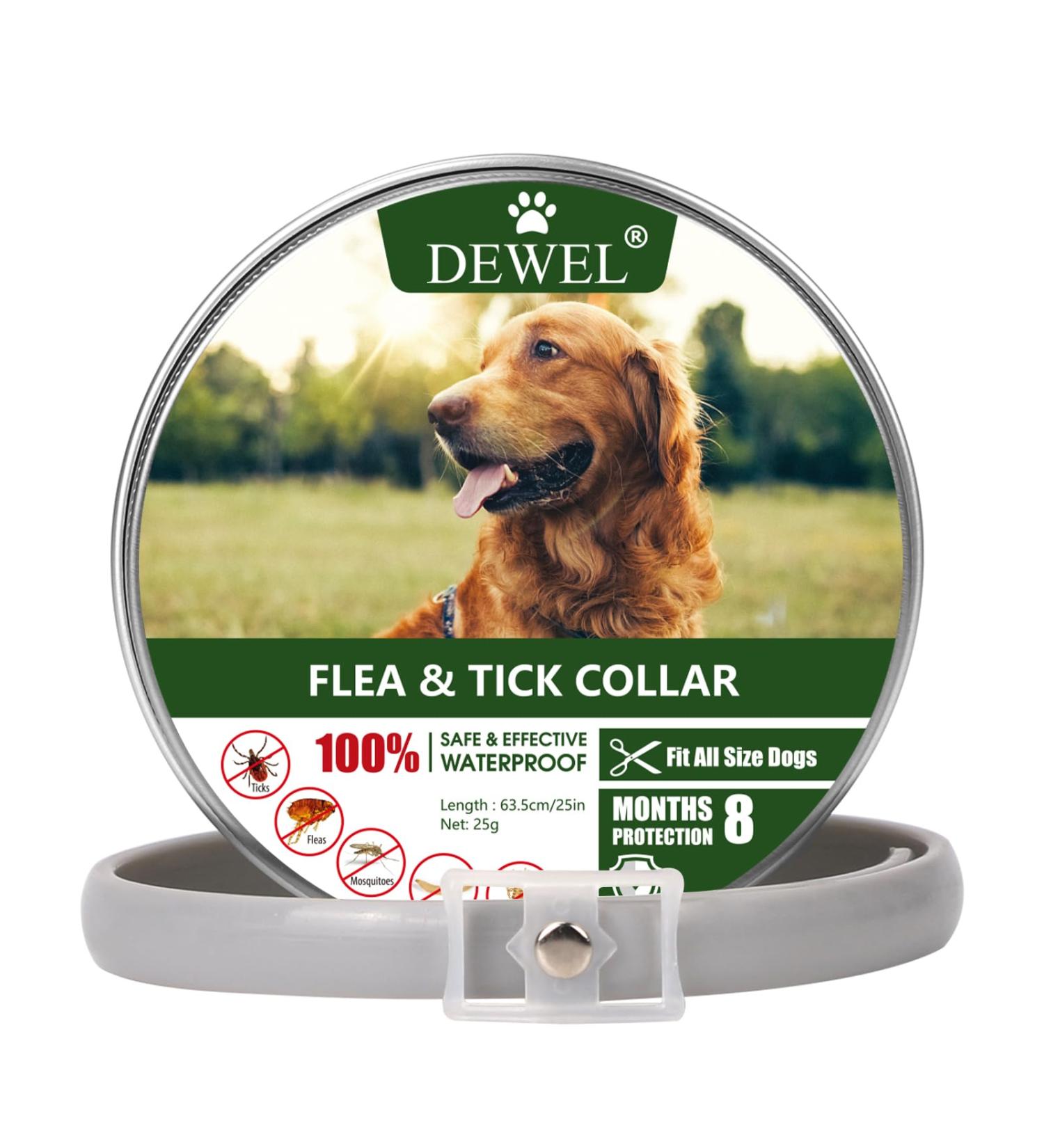 Dewel Tick Collar for Large Dogs & Cats | Natural Waterproof Anti-Flea & Tick Protection | Adjustable 63.5cm Collar Against Fleas Mites & Lice - Buy Online on GoSupps.com