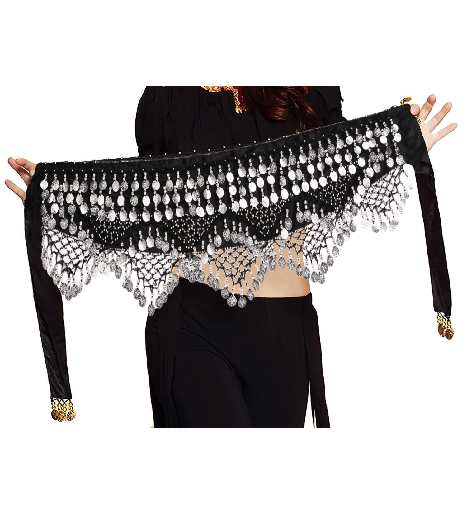 Belly Dance Hip Scarf for Women - Black Silver S/M/L/XL Size Options - Buy Online on GoSupps.com