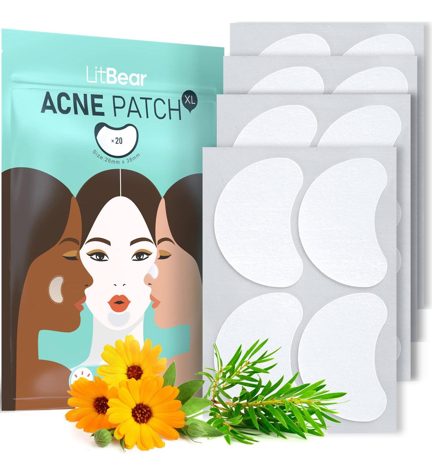 LitBear Extra Large Hydrocolloid Acne Patches with Tea Tree & Calendula Oil - 20 Count - Buy Online on GoSupps.com