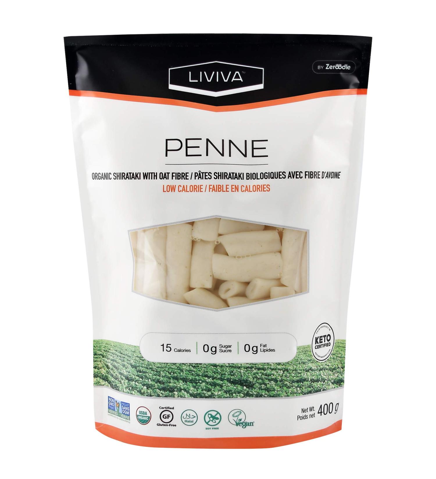 Liviva Organic Shirataki Oat Fiber Penne - Low Calorie Pasta, 400g - Buy Online on GoSupps.com