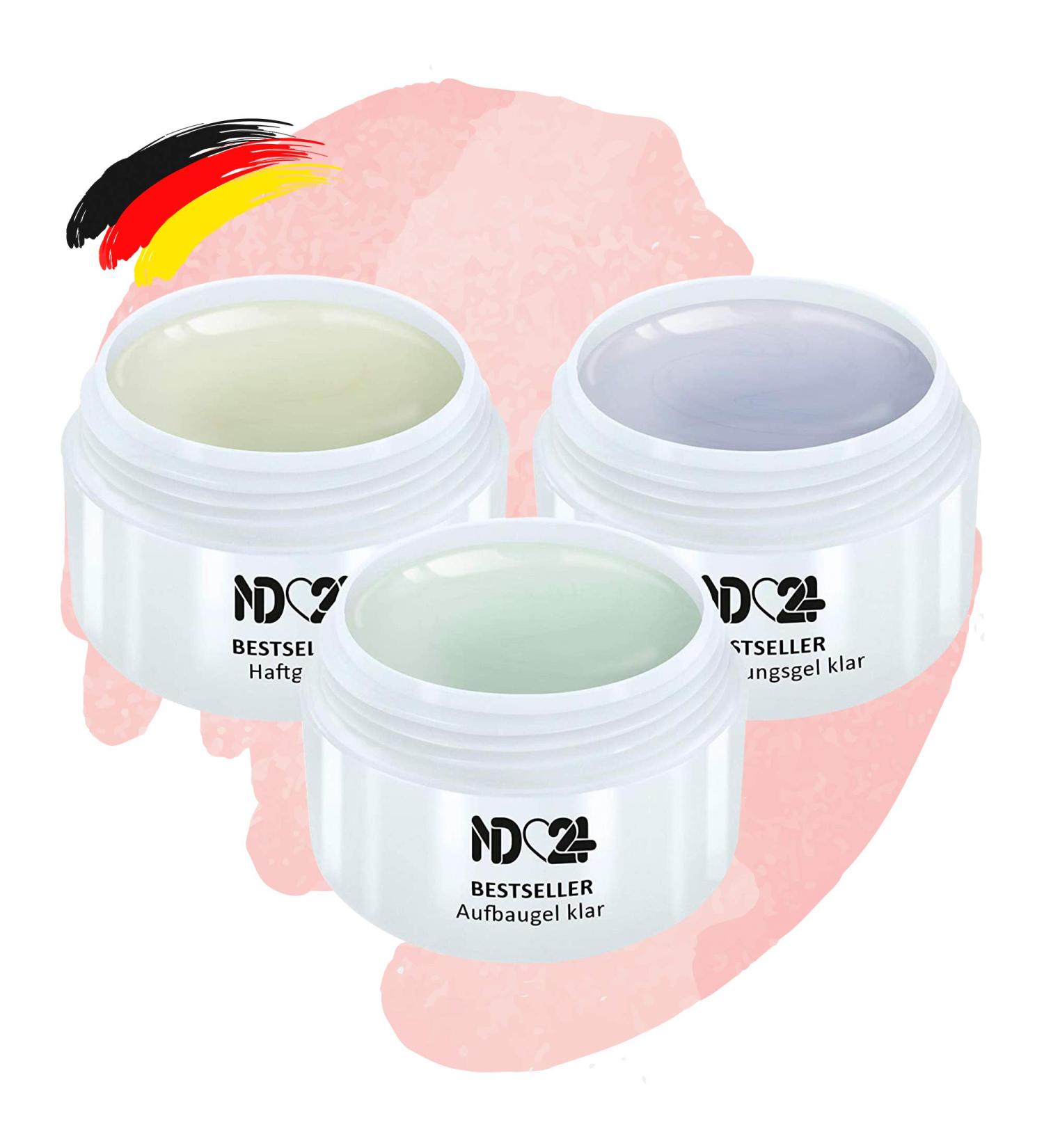 ND24 Naildesign Gel Set - Adhesive Assembly & Finish Sealer Gel for Professional Nail Art - Beginner-Friendly Made in Germany (3x15ml) - Perfect for Salon-Quality Nail Designs - Buy Online on GoSupps.com