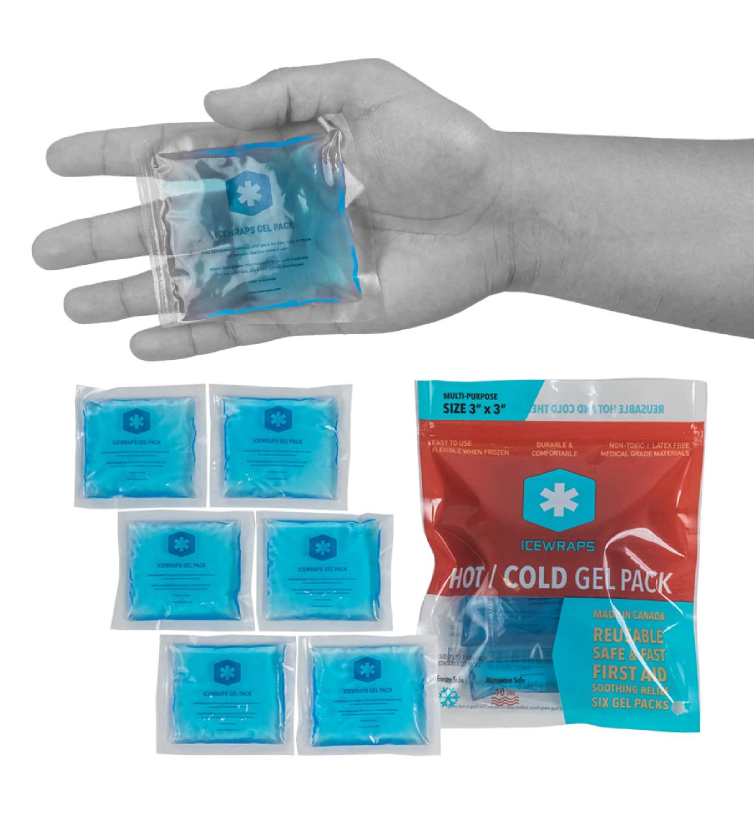 ICEWRAPS 3x3 Small Gel Ice Packs - Reusable Hot Cold Packs for Injuries | Mini Ice Packs for Nose, Face, Fingers | Set of 6 Soft Gel Packs - Buy Online on GoSupps.com