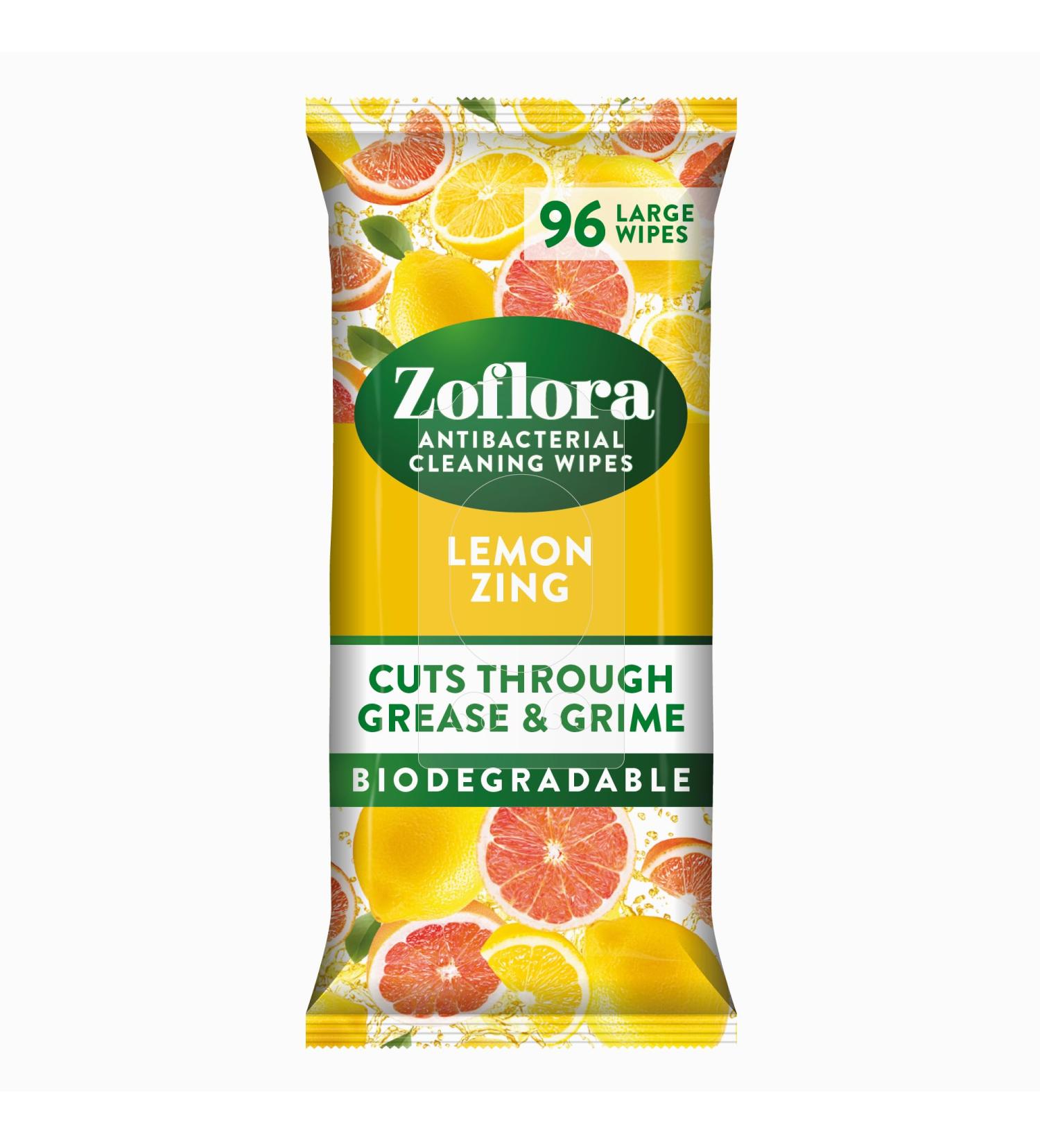 Zoflora Lemon Zing Biodegradable Wipes Antibacterial Multi-surface Cleaning Wipes Convenient Quick Cleaning (Pack of 1 96 Wipes) - Buy Online on GoSupps.com