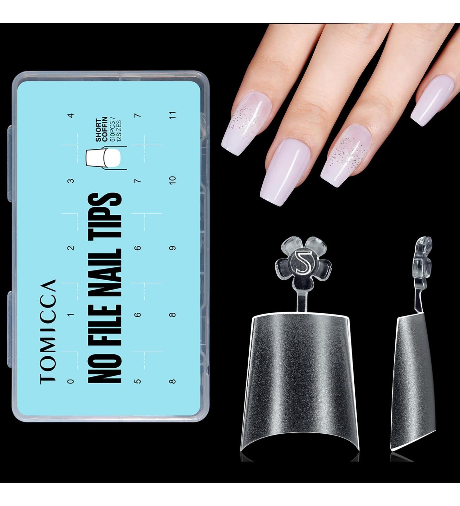 TOMICCA Short Coffin French Edge Nail Tips - 510pcs Half Cover False Nails | Natural Matte Acrylic Extension Tips | 15 Sizes for Salon Nails - Buy Online on GoSupps.com