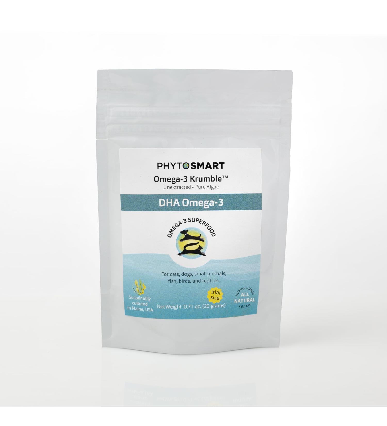PhytoSmart Omega-3 Krumble DHA for Pets in 20 Grams Trial Size. Pure Un-extracted Marine Micro-Algae Providing Pets Total Body Support with Whole Food Essential Fatty Acids. - Buy Online on GoSupps.com