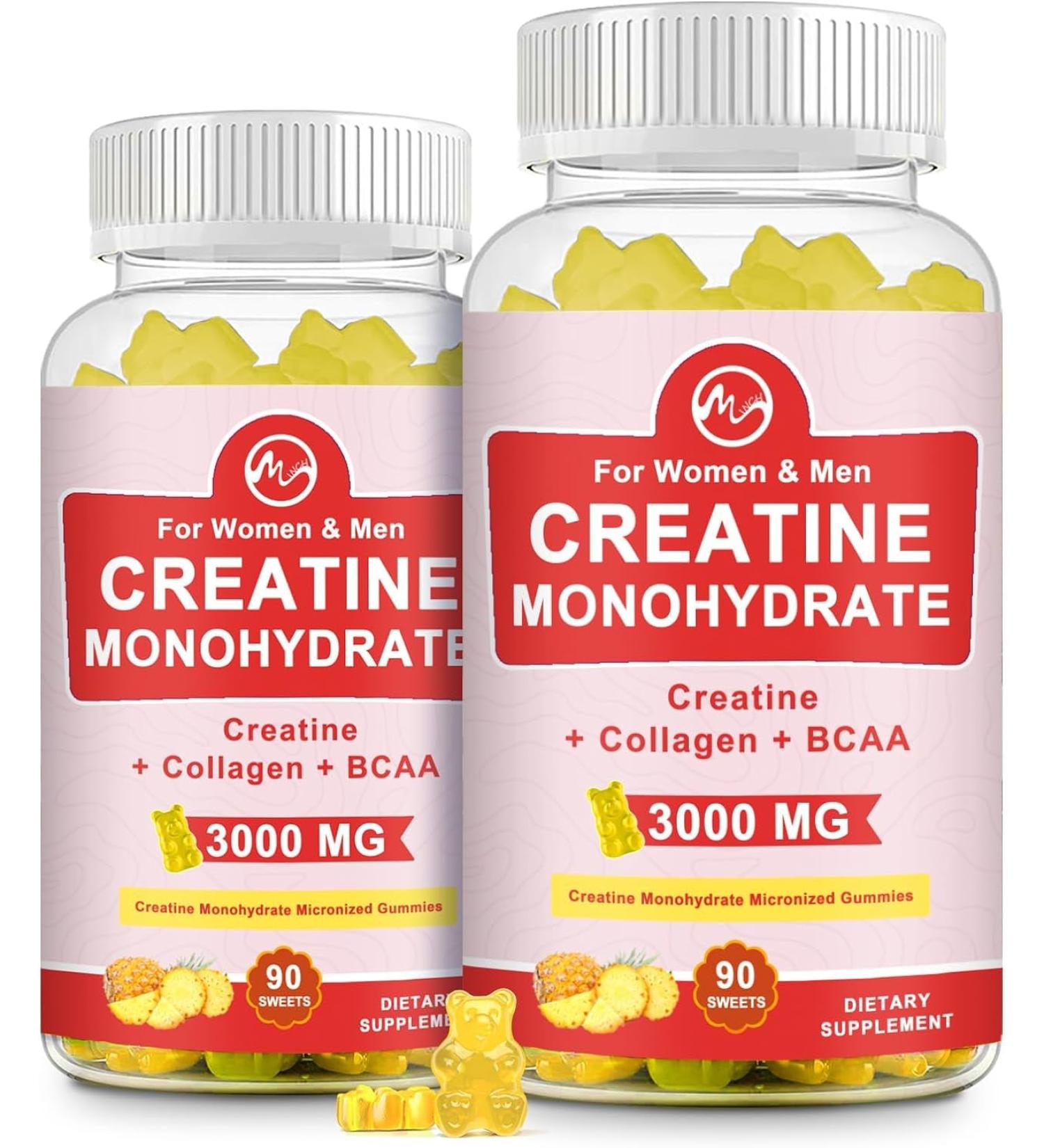 Creatine Monohydrate Gummy Sugar Free Chewable Creatine Supplements for Men & Women Creatine Gummy Gains for Building Muscle Energy Pre Workout Pineapple Flavored