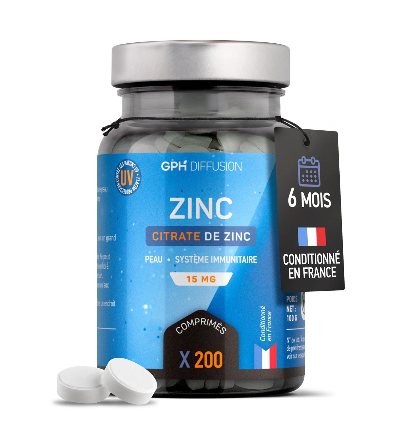 Zinc Citrate - 15 mg - 200 tablets - Skin - Immune System - GPH Diffusion - Buy Online on GoSupps.com