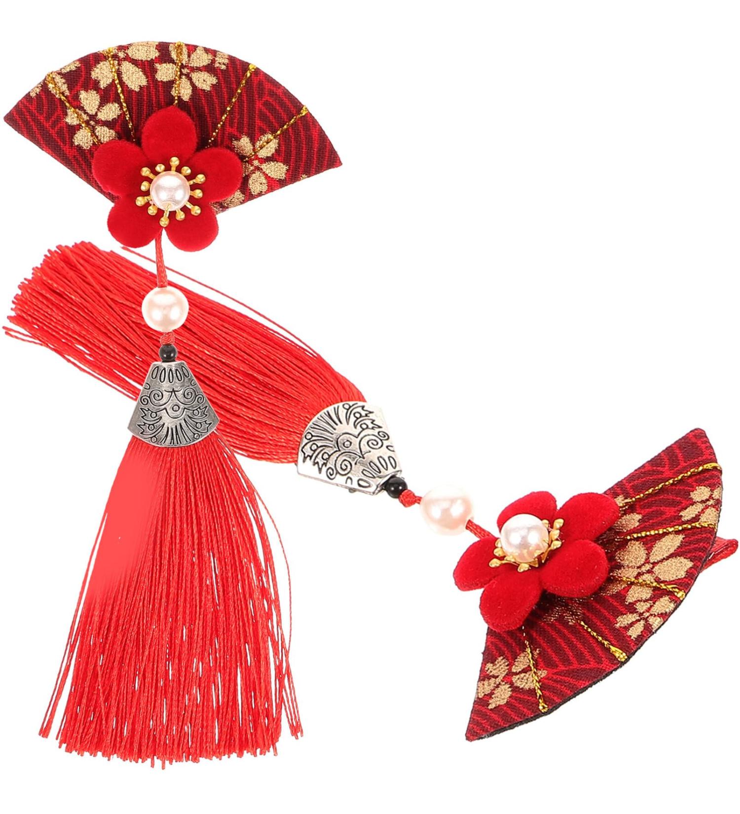 Amosfun 1 Pair Hair Jewelry Fan Barrettes Hair Decoration Tassel Hairpin Tassel Hair Clips Fan Hair Clip Tassel Clips for Hair Flower Hair Clips Small Hair Clips Bride Headgear Metal Girl - Buy Online on GoSupps.com
