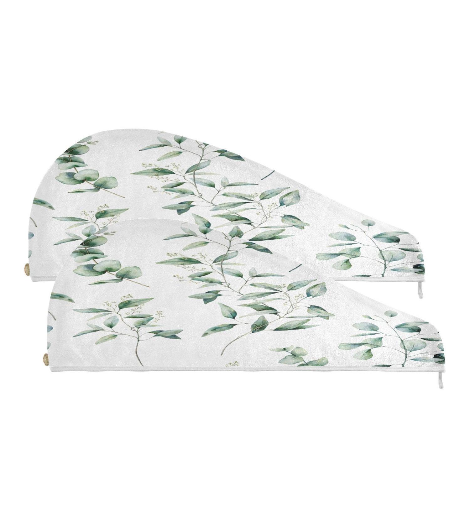 Branch and Leaves Dry Hair Cap - 2 Piece Quick Dry Towel Set with Button Headband | Super Absorbent & Soft | Ideal for International Shipping - Buy Online on GoSupps.com