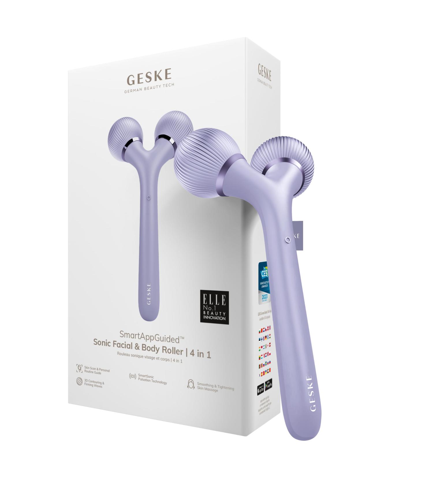 Geske SmartAppGuided 4-in-1 Sonic Facial & Body Roller | Professional Dermaroller Device for Face & Body | Enhance Your Skin Care Routine | Purple Design - Buy Online on GoSupps.com