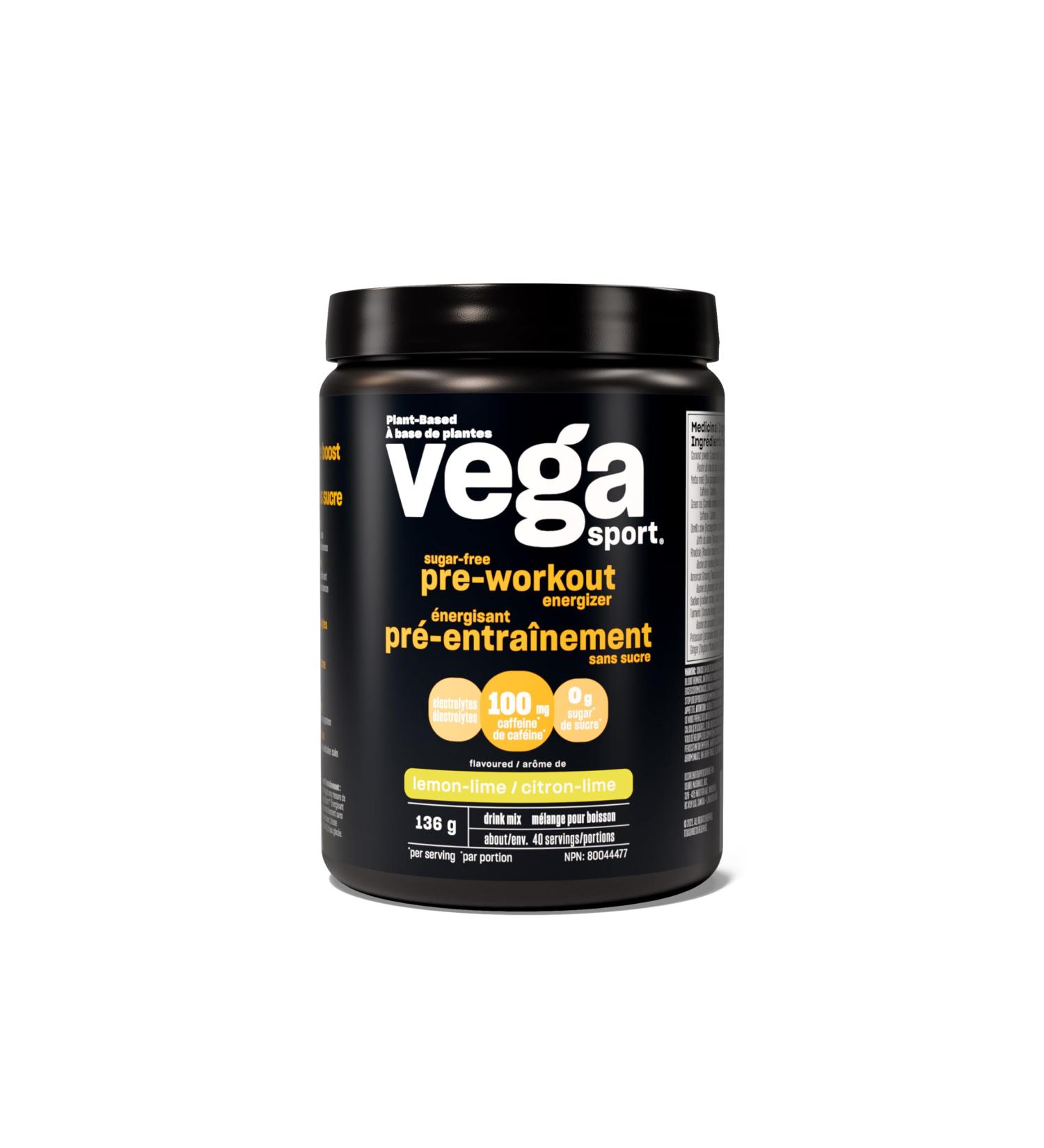 Vega Sport Sugar Free Pre-Workout Energizer Lemon Lime (40 Servings) Vegan Preworkout Energy Powder Gluten Free 100mg Caffeine Non GMO 136g (Packaging May Vary) Lemon Lime (Sugar Free) 40 Servings (Pack of 1) - Buy Online on GoSupps.com