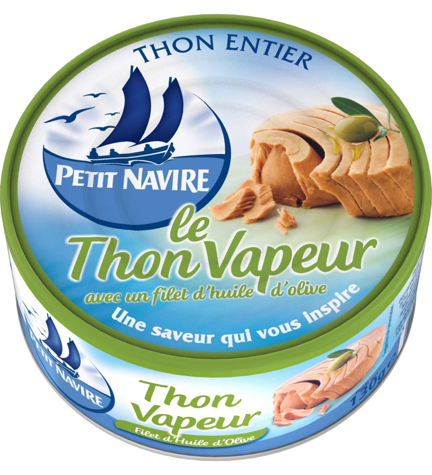 Small Ship Whole Steamed Tuna With A Drizzle Of Extra Virgin Olive Oil, 130g net drained can