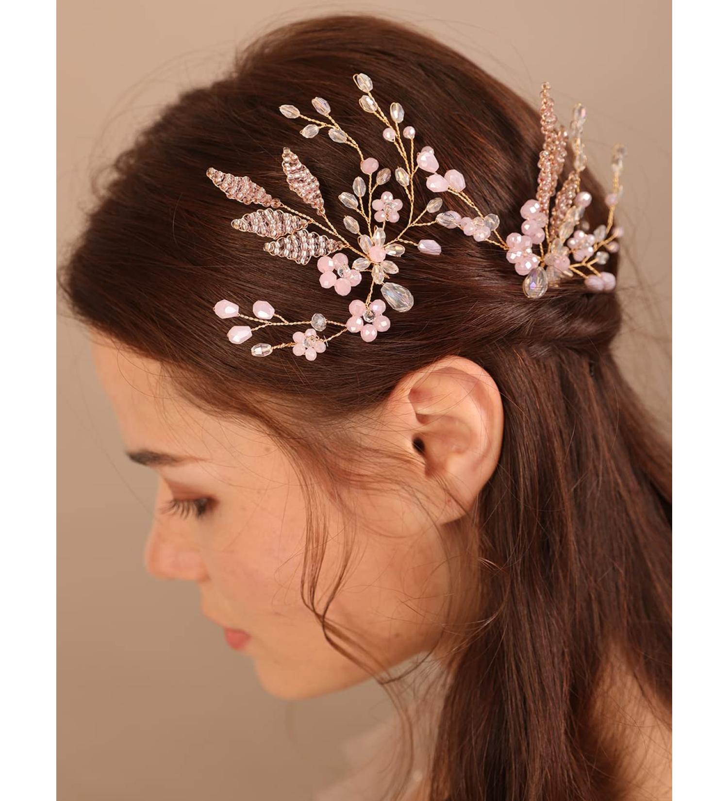 Xerling Pink Crystal Flower Hair Pins for Bridal Wedding - 2Pcs Vintage Hair Accessories - Buy Online on GoSupps.com