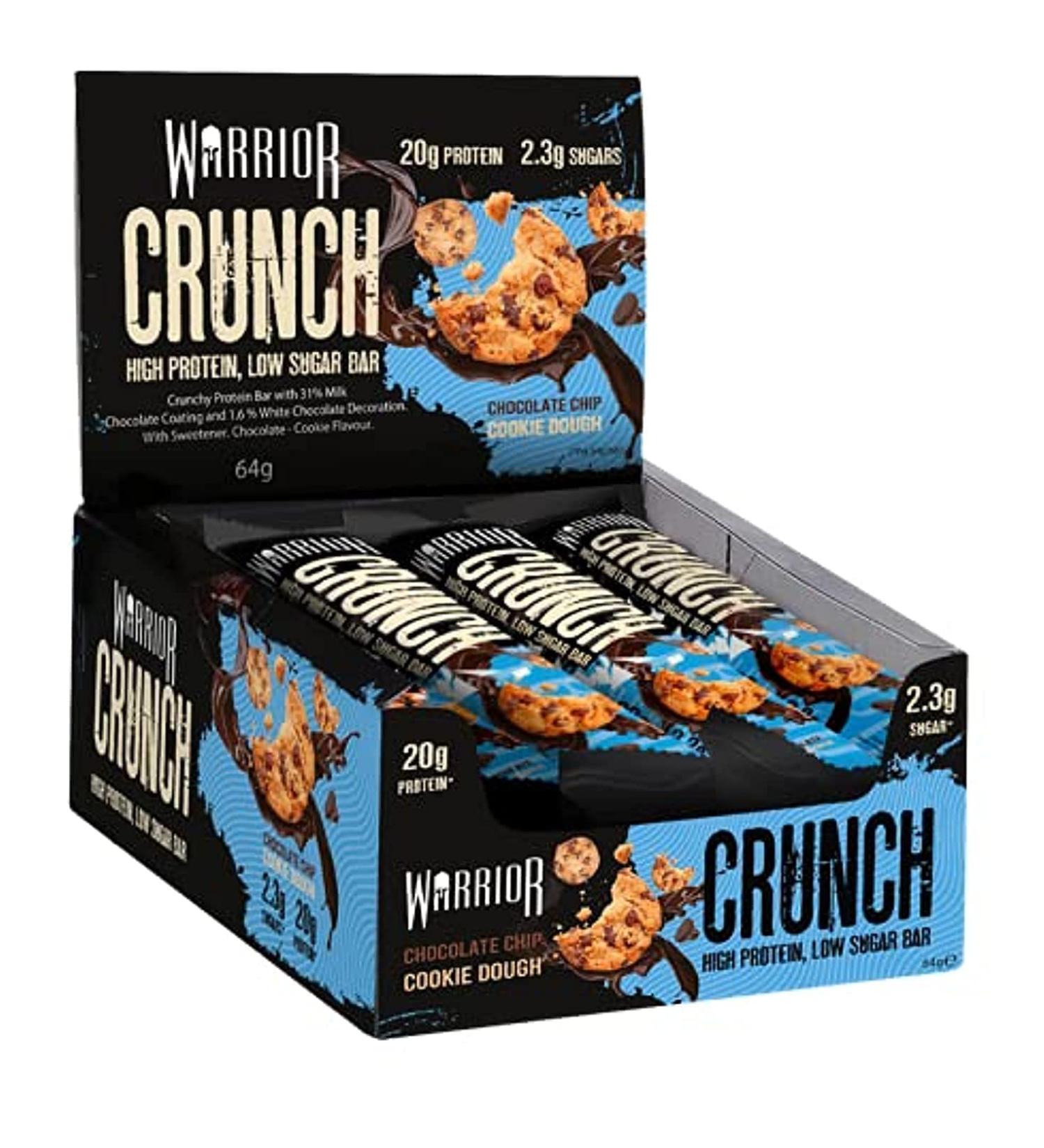 Warrior Crunch Choc Chip Cookie Dough Bars - 12 Count Pack - Delicious Chocolate Chip Cookie Dough Flavor - Buy Online on GoSupps.com