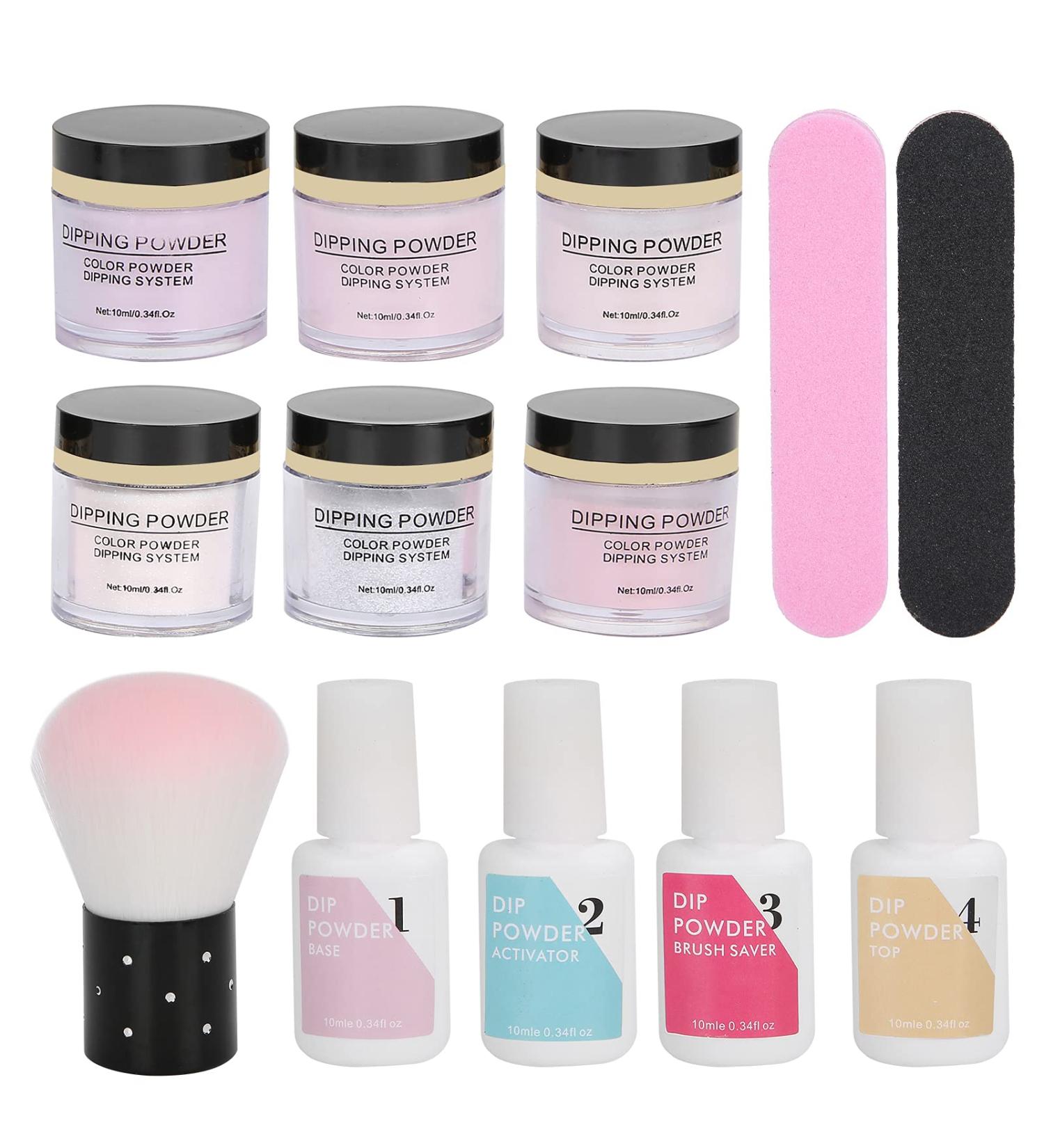 Nail Dipping Powder Set - Nail Kit Starter Nail Art Powder Professional Top Base Coat Gel Dust Brush 6 Color Manicure Tool Set for Nail Artist Salon Home Use (K1214) - Buy Online on GoSupps.com