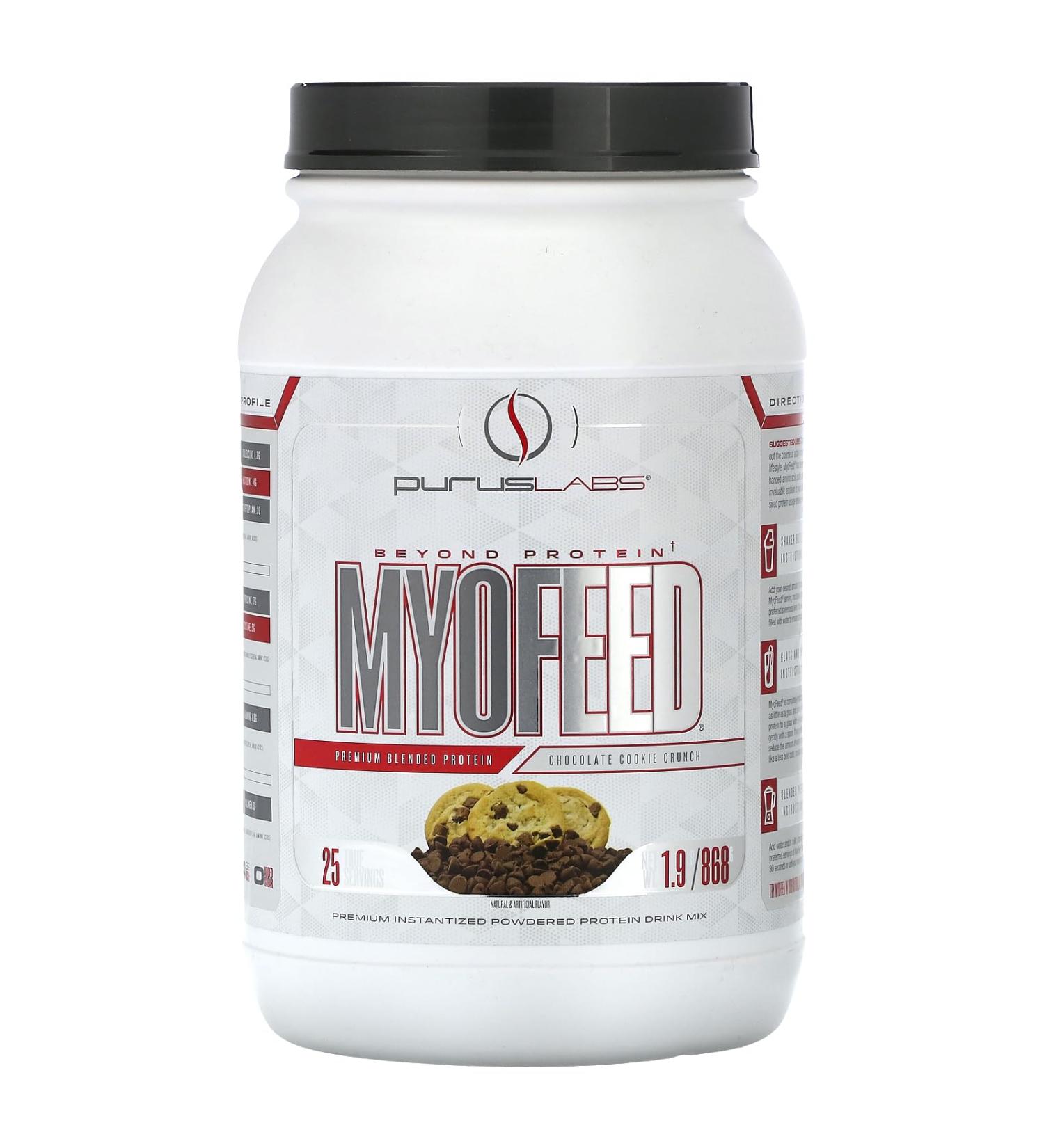 Purus Labs Myofeed Blended Protein | Ultra Filtered Whey Isolate & Concentrate | Soluble Fiber & Digestive Enzymes | 25 Servings (Chocolate Cookie Crunch)