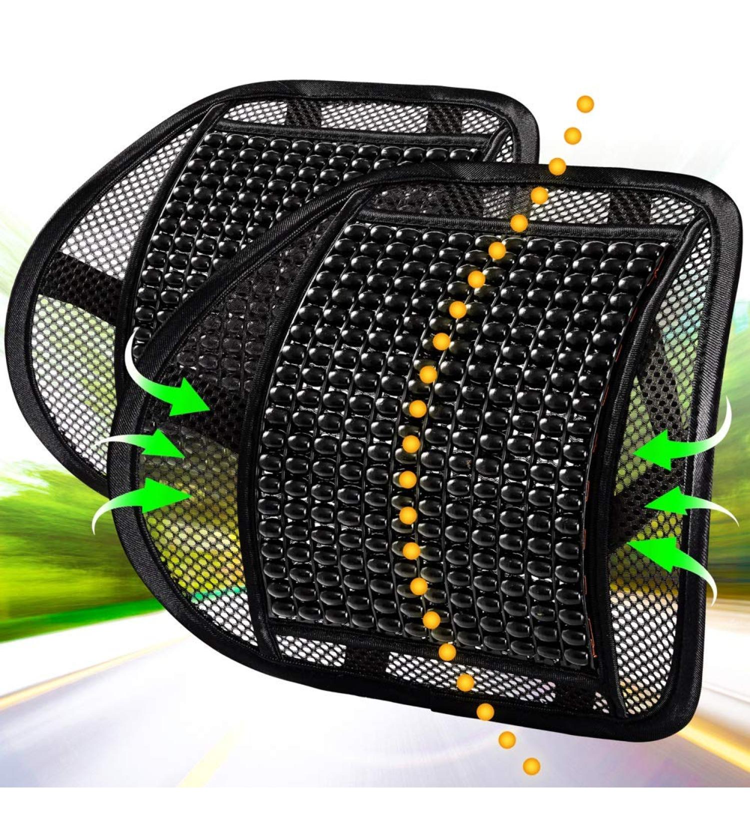 ABSOPRO Bamboo Bead Lumbar Cushion - Mesh Car Seat Support Pillow 40x43cm