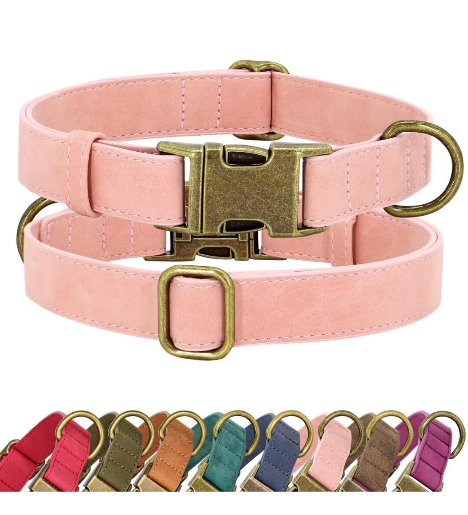 Didog Soft Leather Dog Collar - Durable & Adjustable Pink Collar for Medium & Small Dogs (Neck Size 13-21) | Quick Lock Metal Buckle - Buy Online on GoSupps.com