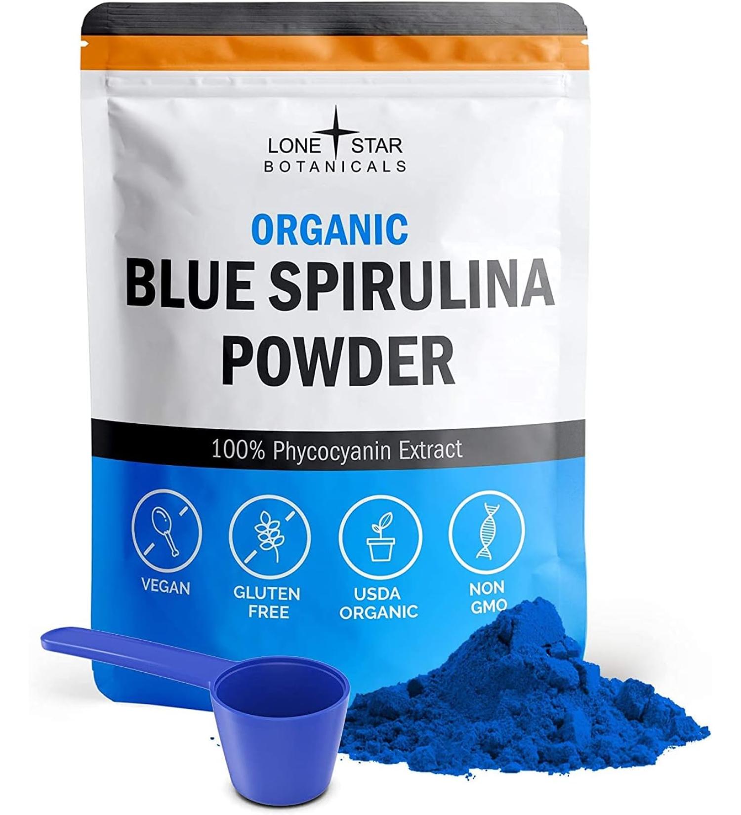 Organic Blue Spirulina Powder - 100% Pure Superfood for Smoothies & Protein Drinks - Non GMO, Gluten-Free, Dairy-Free, Vegan - USDA Certified - 30 Servings - Buy Online on GoSupps.com