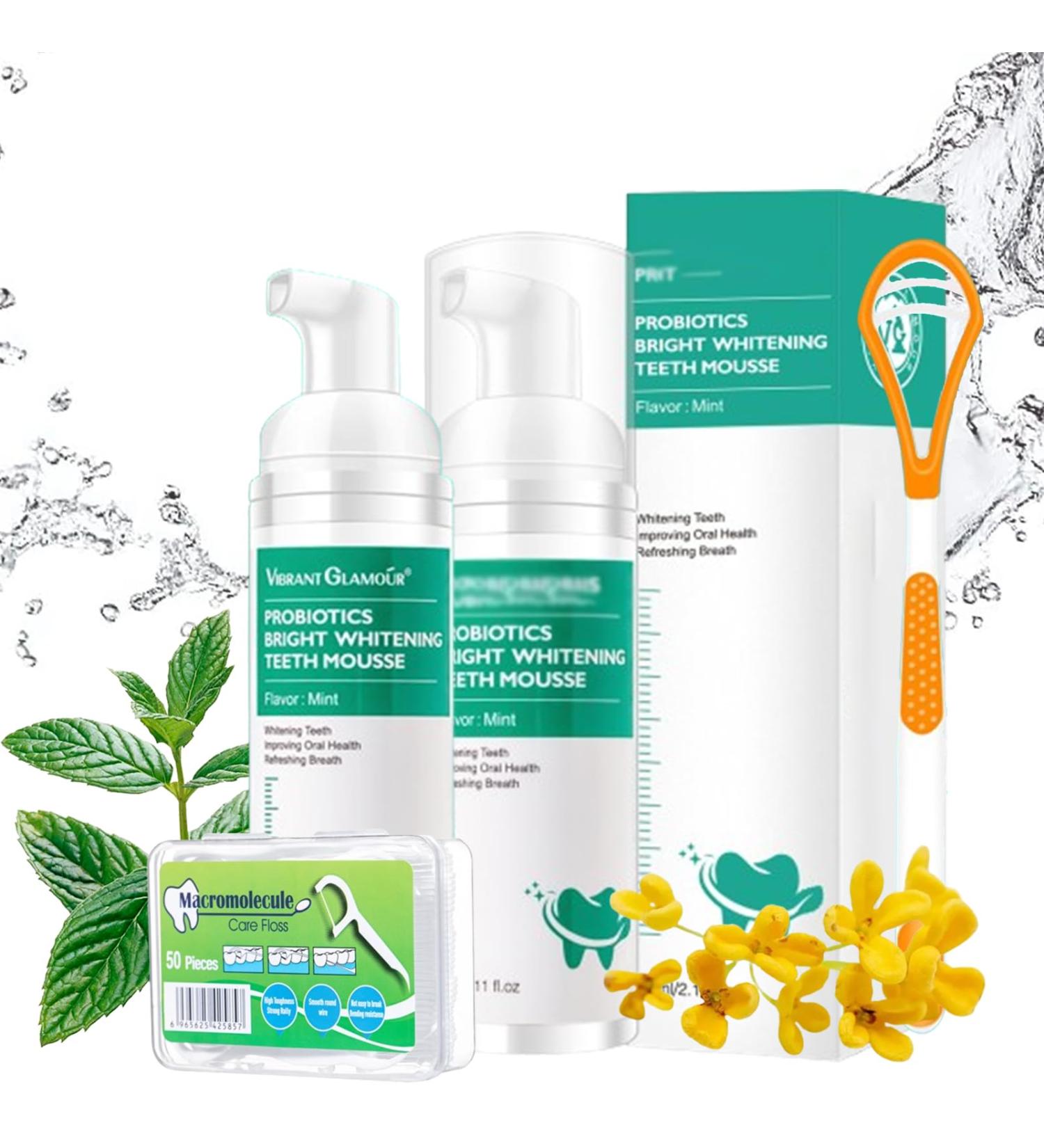 Probiotics Bright Whitening Teeth Mousse 2025 Premium Herbal Brightening Oral Repair Mousse Probiotics Teeth Mousse Teeth Whitening Foam Mouthwash Deep Stain Removal (2pcs) - Buy Online on GoSupps.com