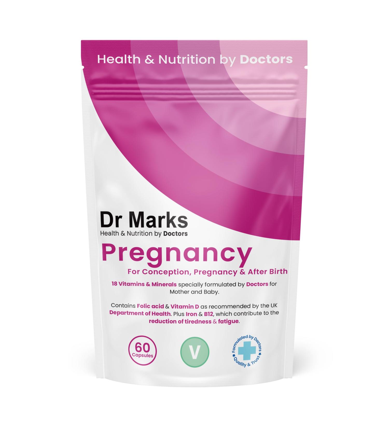 Pregnancy Multivitamin | Conception & Postnatal Support | Folic Acid & Vitamin D | UK Department of Health Safe Doses | No Fillers | Dr. Marks Health & Nutrition - Buy Online on GoSupps.com
