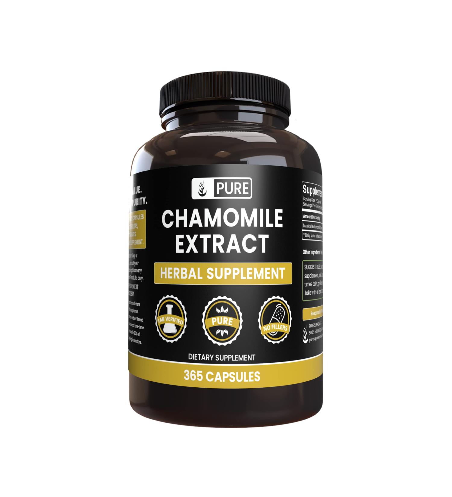 Pure Chamomile Extract Capsules - 365 Count | No Fillers | Lab Verified | Always Pure - Buy Online on GoSupps.com