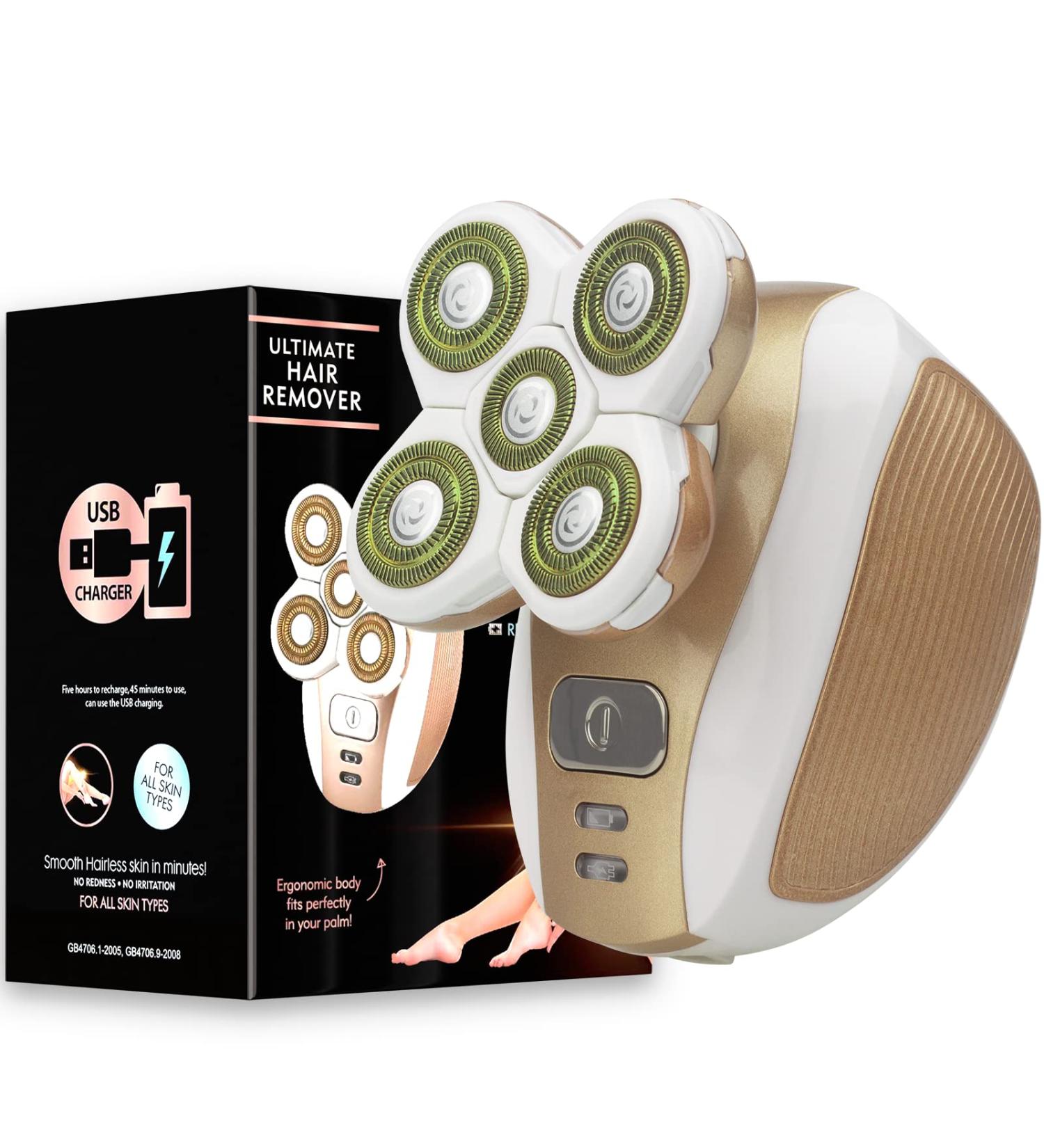 Painless Electric Shaver for Women - 5 Blade Hair Remover Razor, Cordless Trimmer for Face, Underarms, and Legs - Rose Gold - Buy Online on GoSupps.com