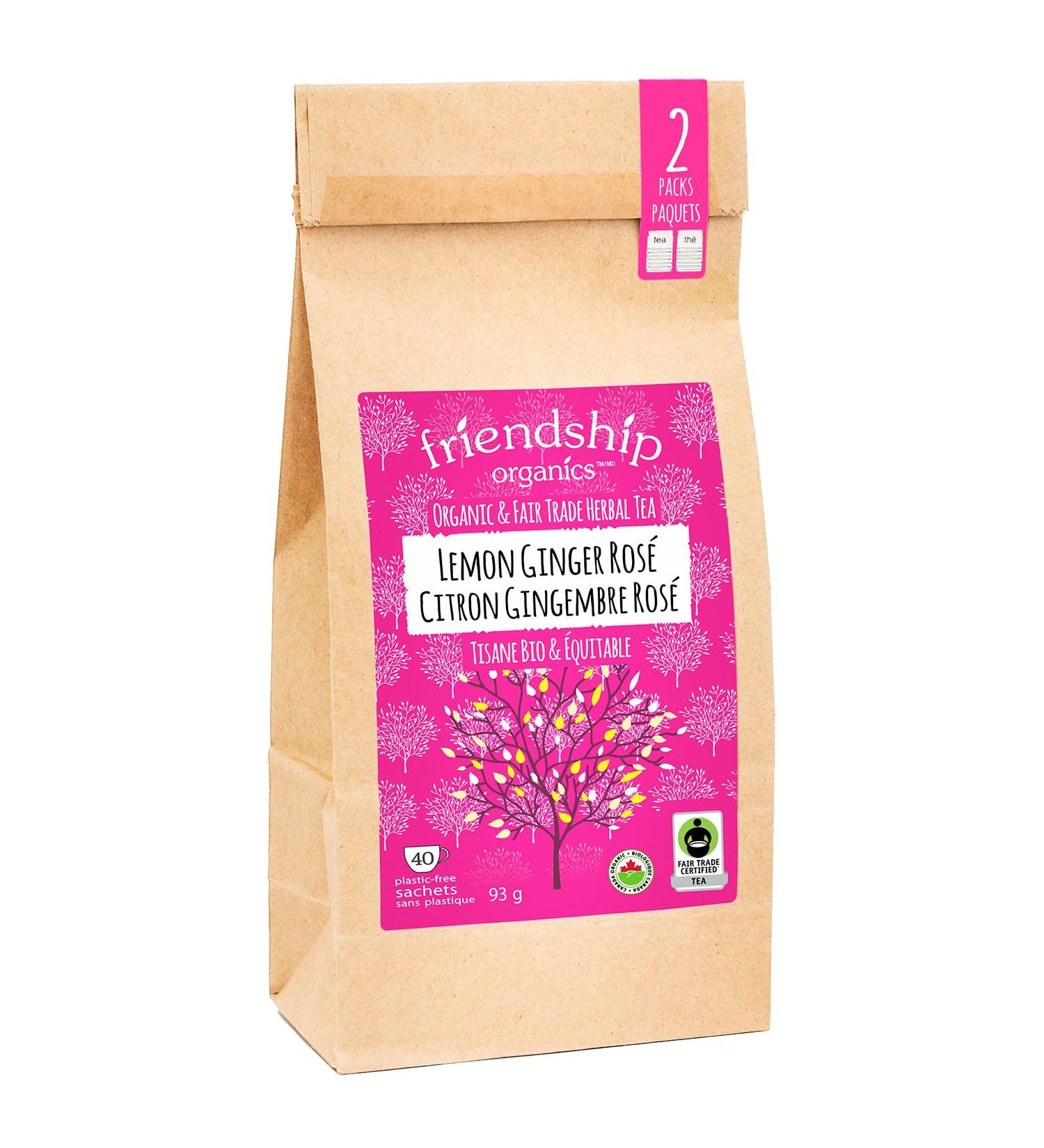 Friendship Organics Lemon Ginger Ros Tea Bags Organic and Fair Trade Herbal 40 Count 40 Count (Pack of 1) - Buy Online on GoSupps.com