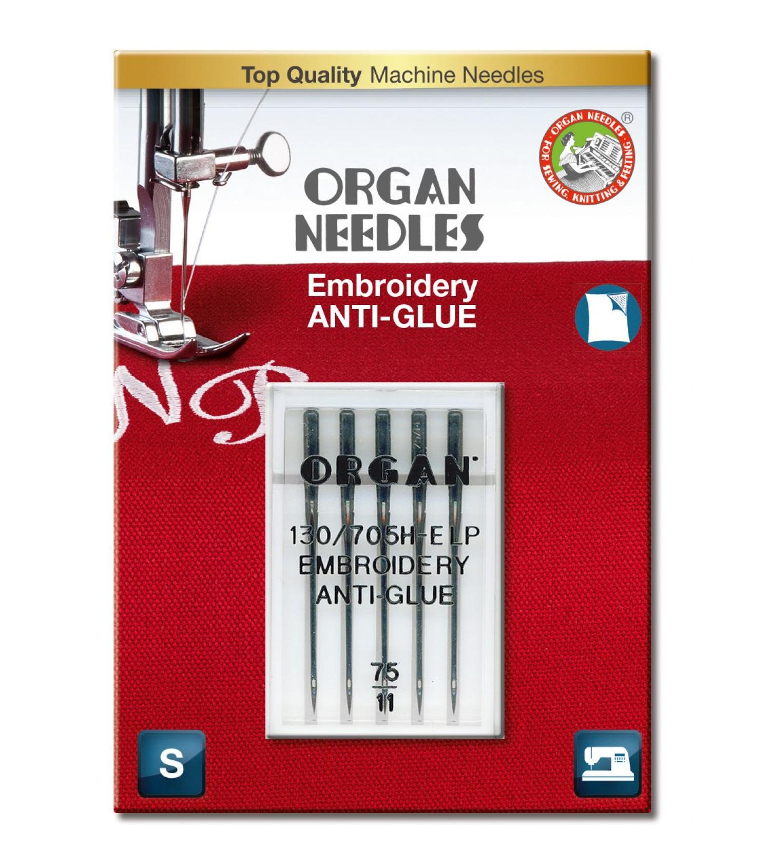 ORGAN NEEDLES 75/11 Anti-Glue Embroidery x 5 Needles