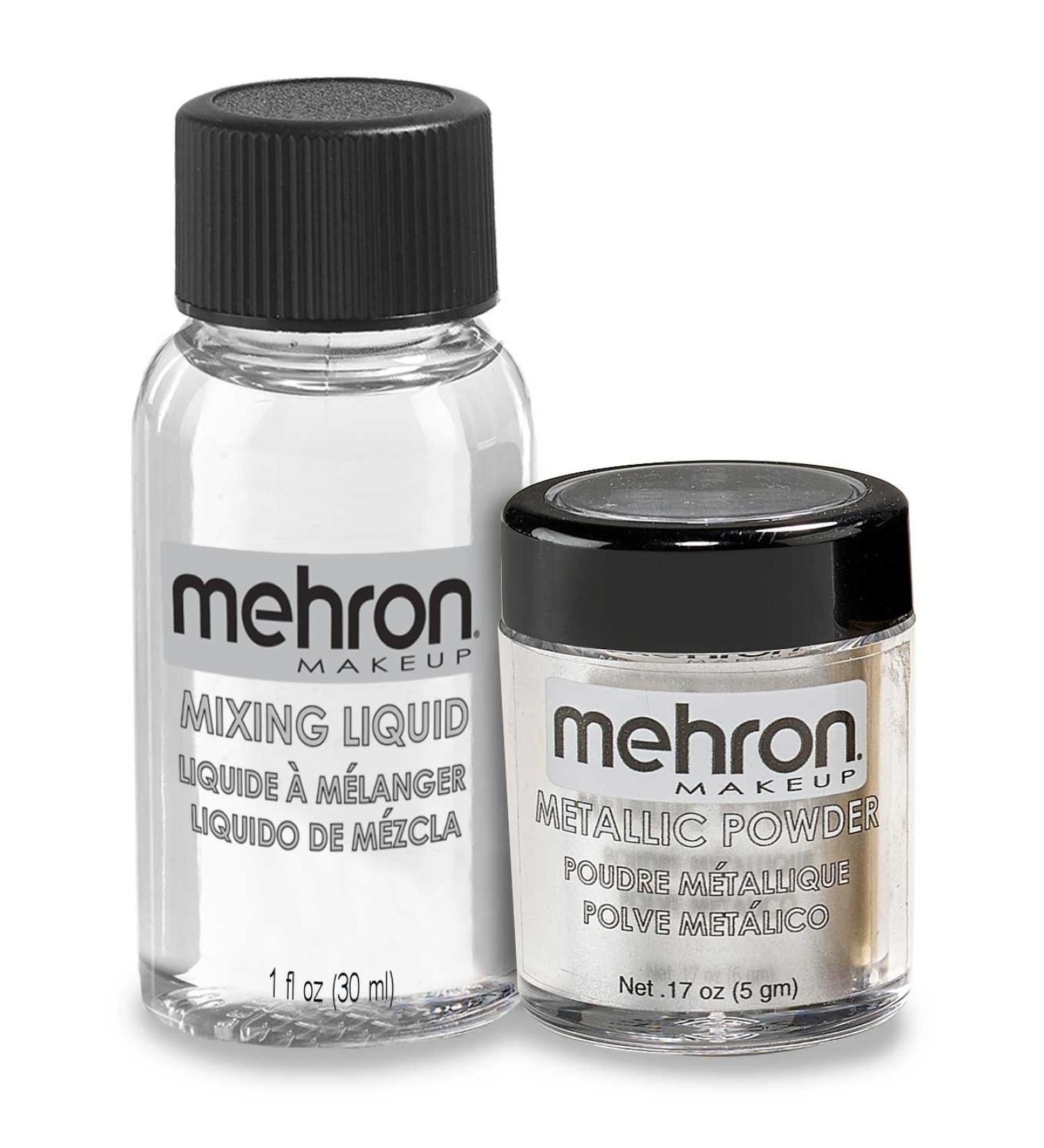Mehron Metallic Powder (.17 oz) + Mixing Liquid (1 oz) - Silver Makeup Set - Buy Online on GoSupps.com
