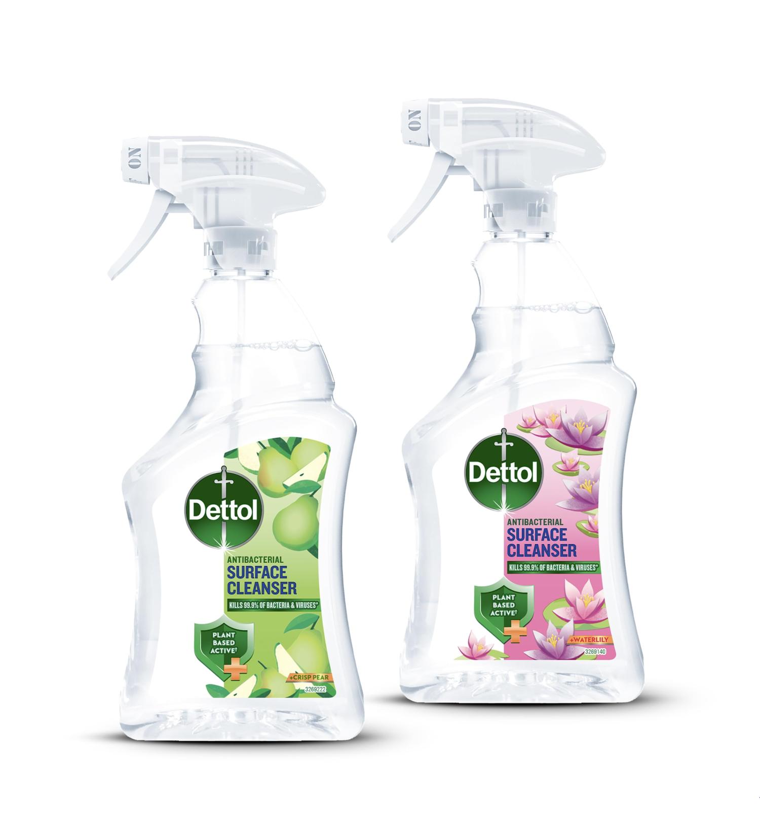 Dettol Antibacterial Surface Cleanser Spray Plant Based Ingredient Waterlily and Crisp Pear Fragrances Multipack of 2 x 750ml 750 ml (Pack of 2)