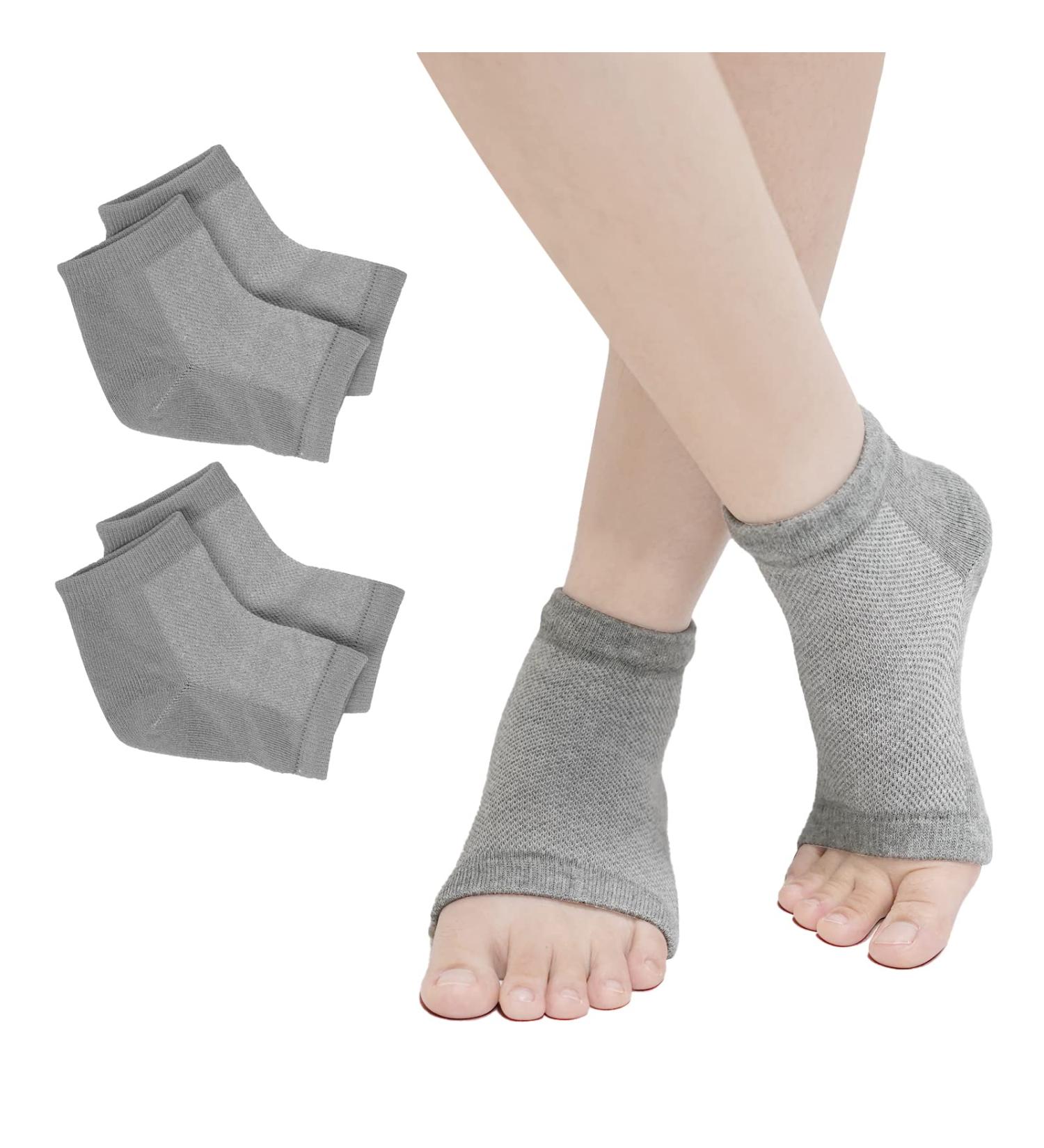 ZAKASA Moisturizing Gel Heel Socks - 2 Pairs for Dry Cracked Heels Repair | Toeless Spa Socks for Foot Care Treatment - Grey - Buy Online on GoSupps.com