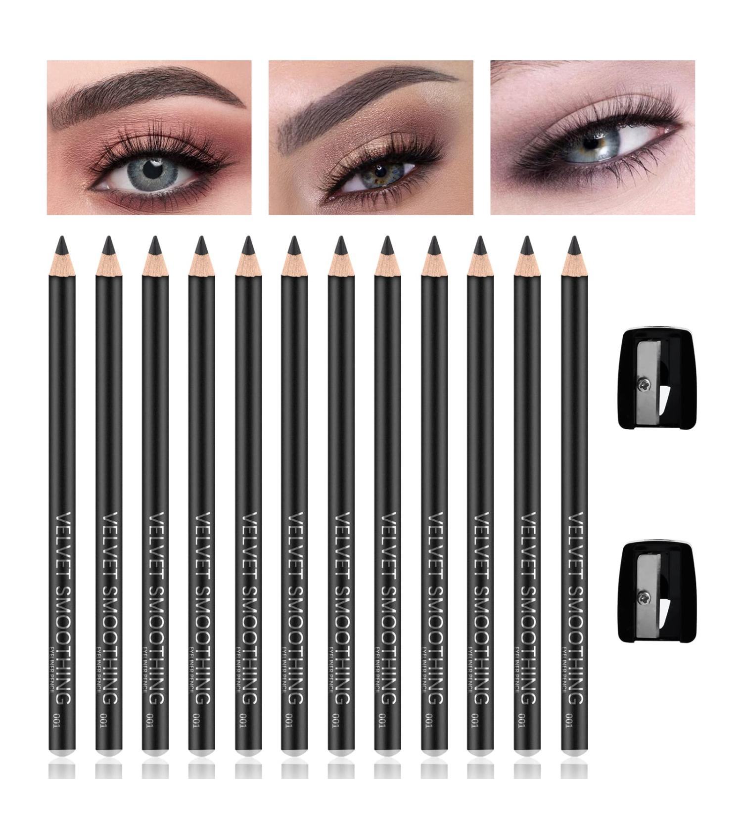 KYDA 12 Pcs Waterproof Eyebrow Pencil Set - Long Lasting, Natural Matte Black Eyebrow Pen with Sharpener - Buy Online on GoSupps.com