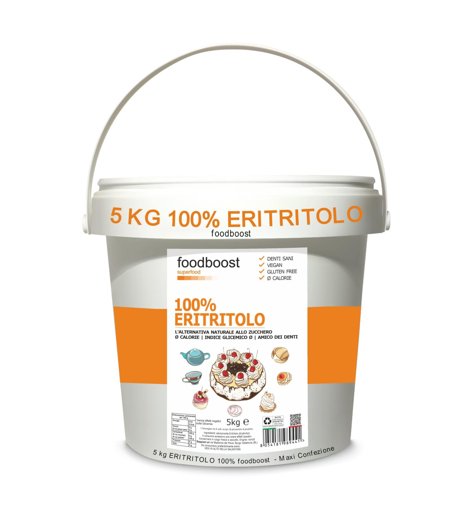 foodboost Erythritol 5 kg food boost sugar substitute 0kcal 100 pure same sweetening power as kitchen sugar suitable for diabetics and lowcalorie or balanced diets Maxi packaging - Buy Online on GoSupps.com