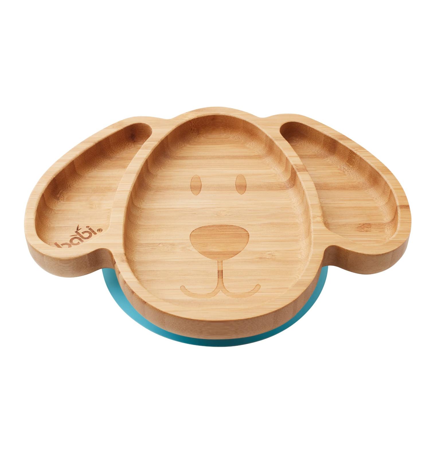 BABI Toddler Large Dog Plate - Natural Bamboo with Silicone Suction Ring (Blue) - Buy Online on GoSupps.com