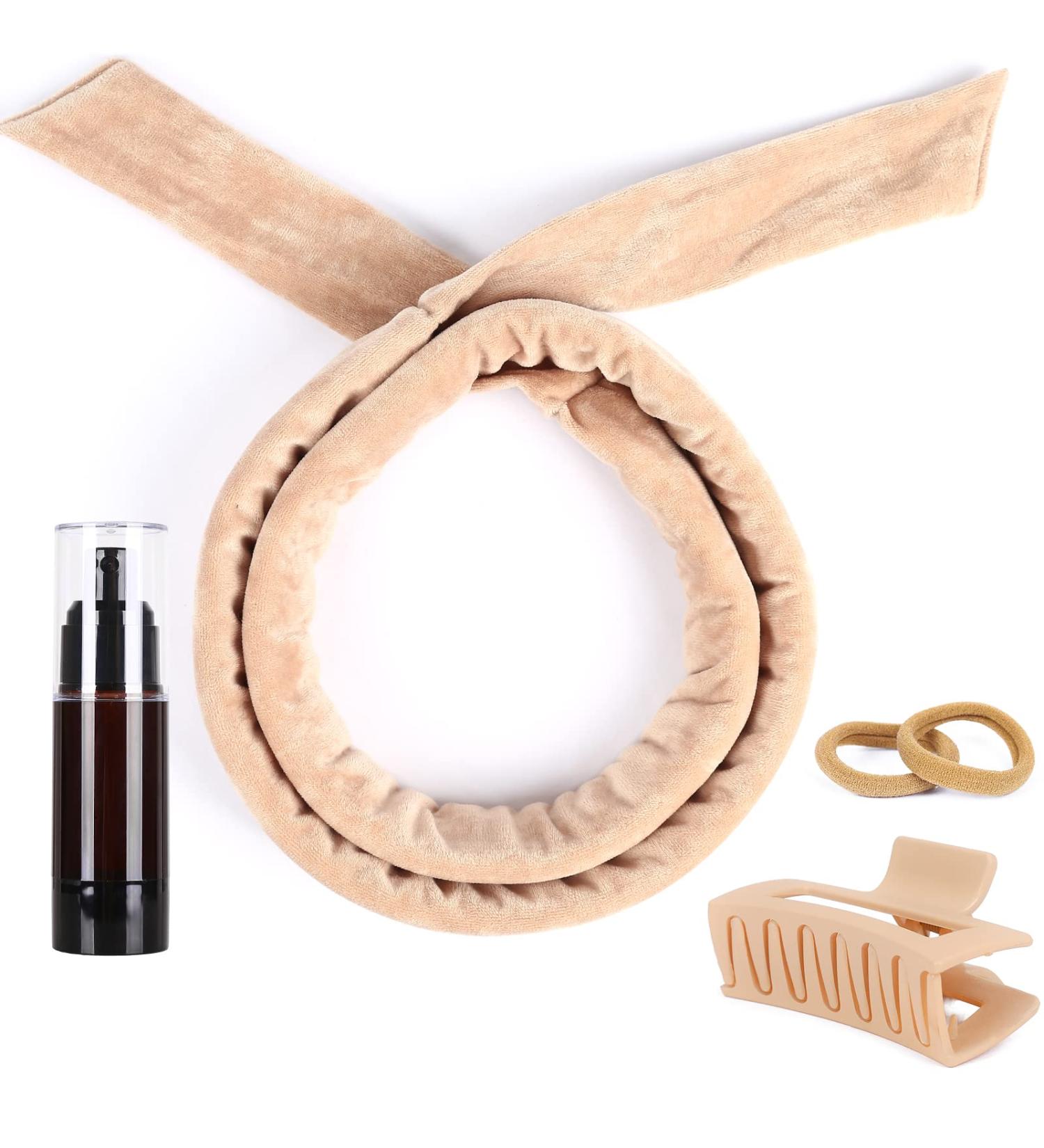 Long Hair Heatless Curls Headband Set - No Heat Curling Rod for Women - Overnight Hair Curlers with Spray Bottle and Clips - Khaki - Buy Online on GoSupps.com