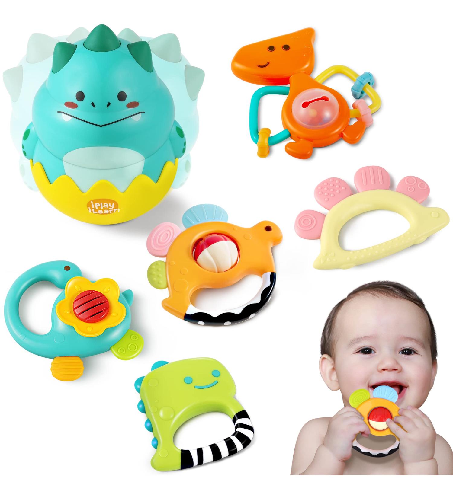 iPlay iLearn Dinosaur Teething Rattle Baby Toy | Tumbler Roly Poly Ball Rattles | Infant Teether Sensory Toy | Newborn Gift for Boys & Girls - Buy Online on GoSupps.com