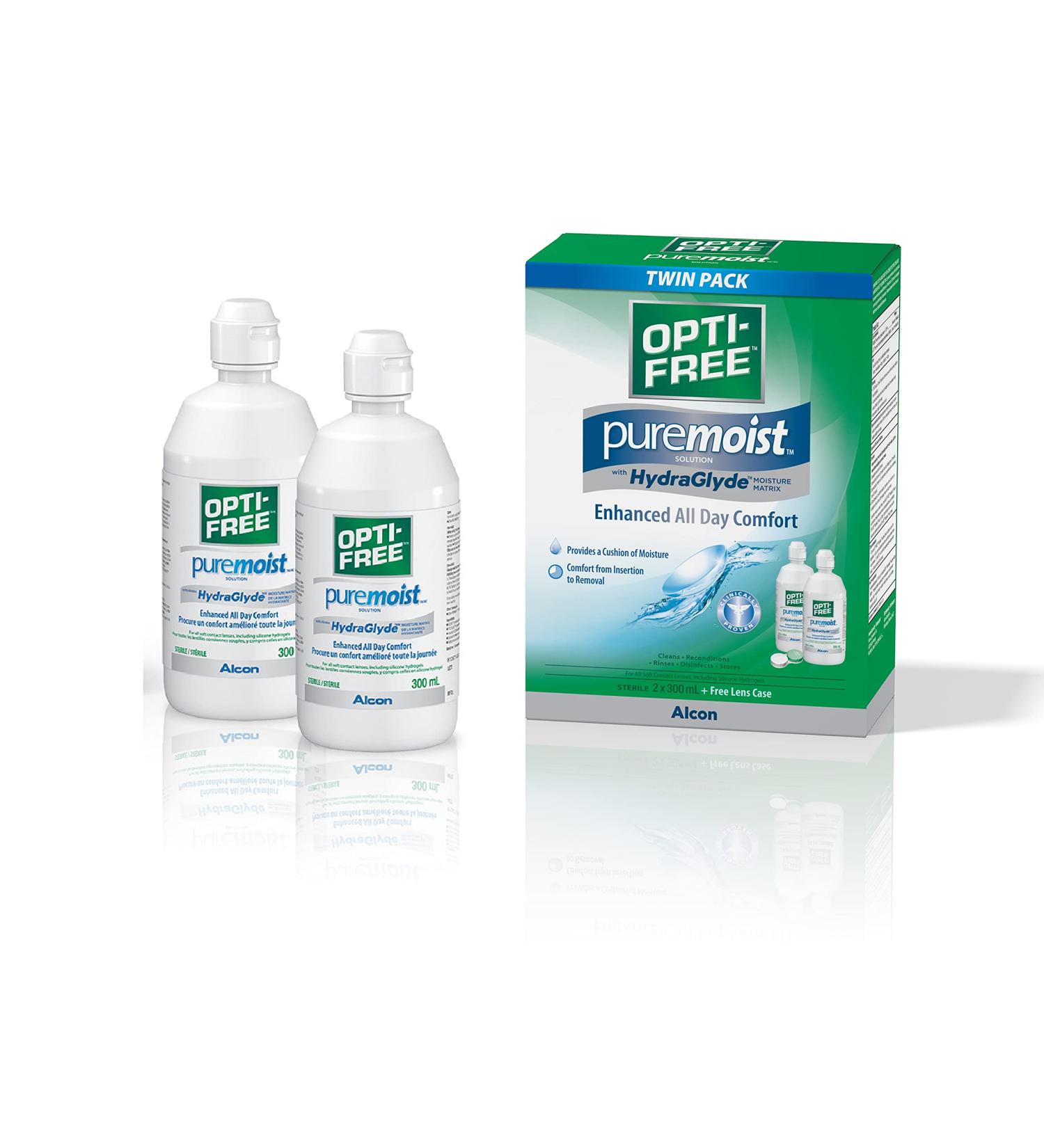 Opti-Free PureMoist with HydraGlyde Twin Pack Multipurpose Contact Lens Solution 2 x 300 ml - Buy Online on GoSupps.com