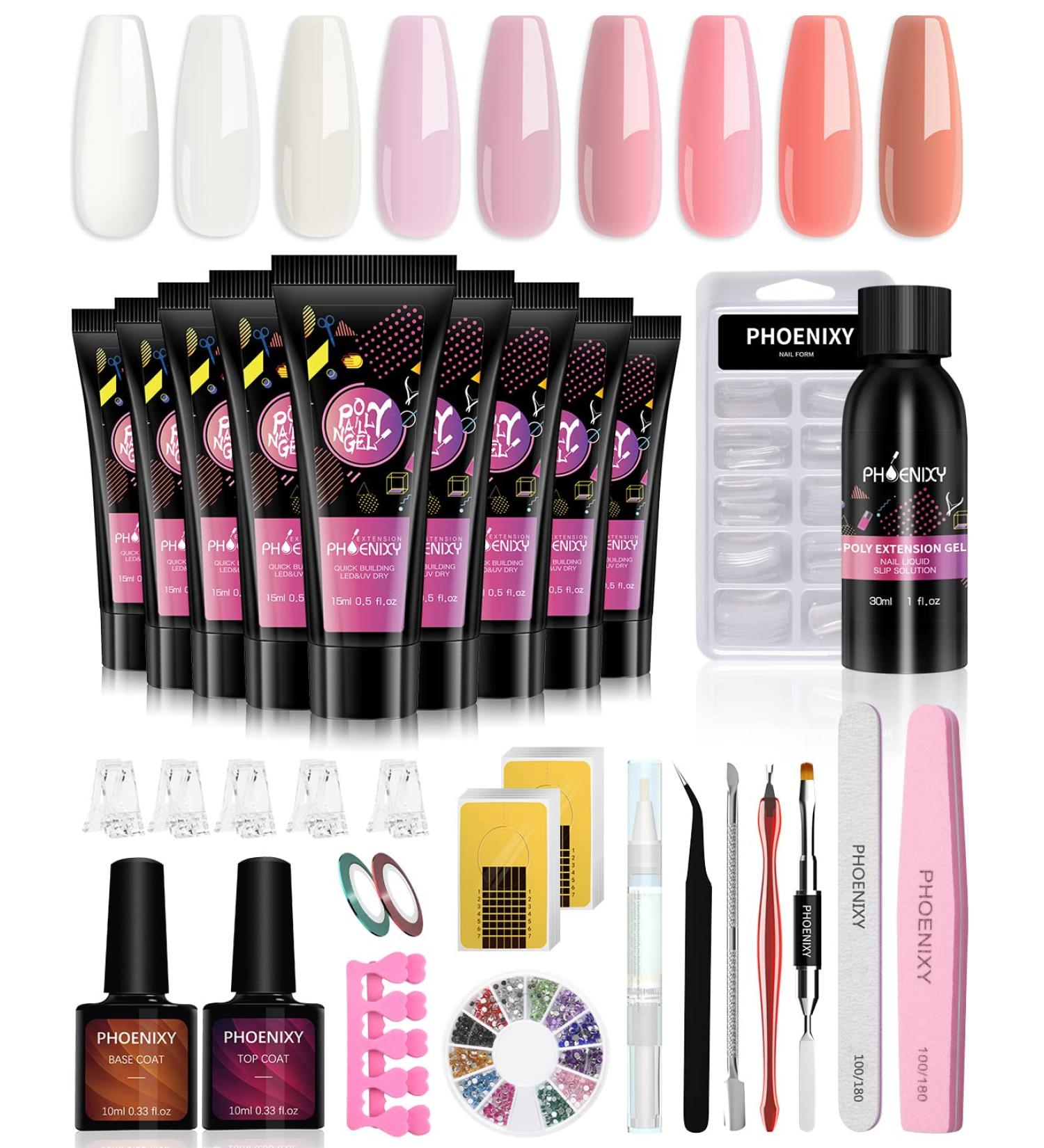 Phoenixy 9-Color Poly Nail Gel Kit - Nail Extension Starter Set with Manicure Tools | Perfect Gift for Women - Buy Online on GoSupps.com