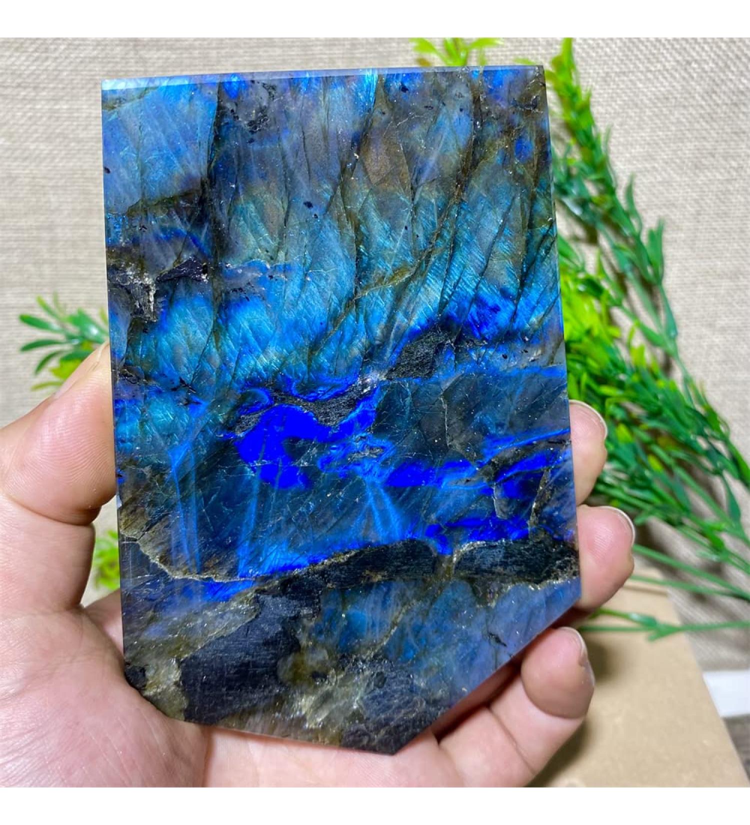 Natural Crystal Rough Natural Sphere Blue Light Labradorite Slab Stone Natural Slice Crystal Yellow Feng Shui Minerals Ornaments Home Decoration 1pc 320-350g - Buy Online on GoSupps.com