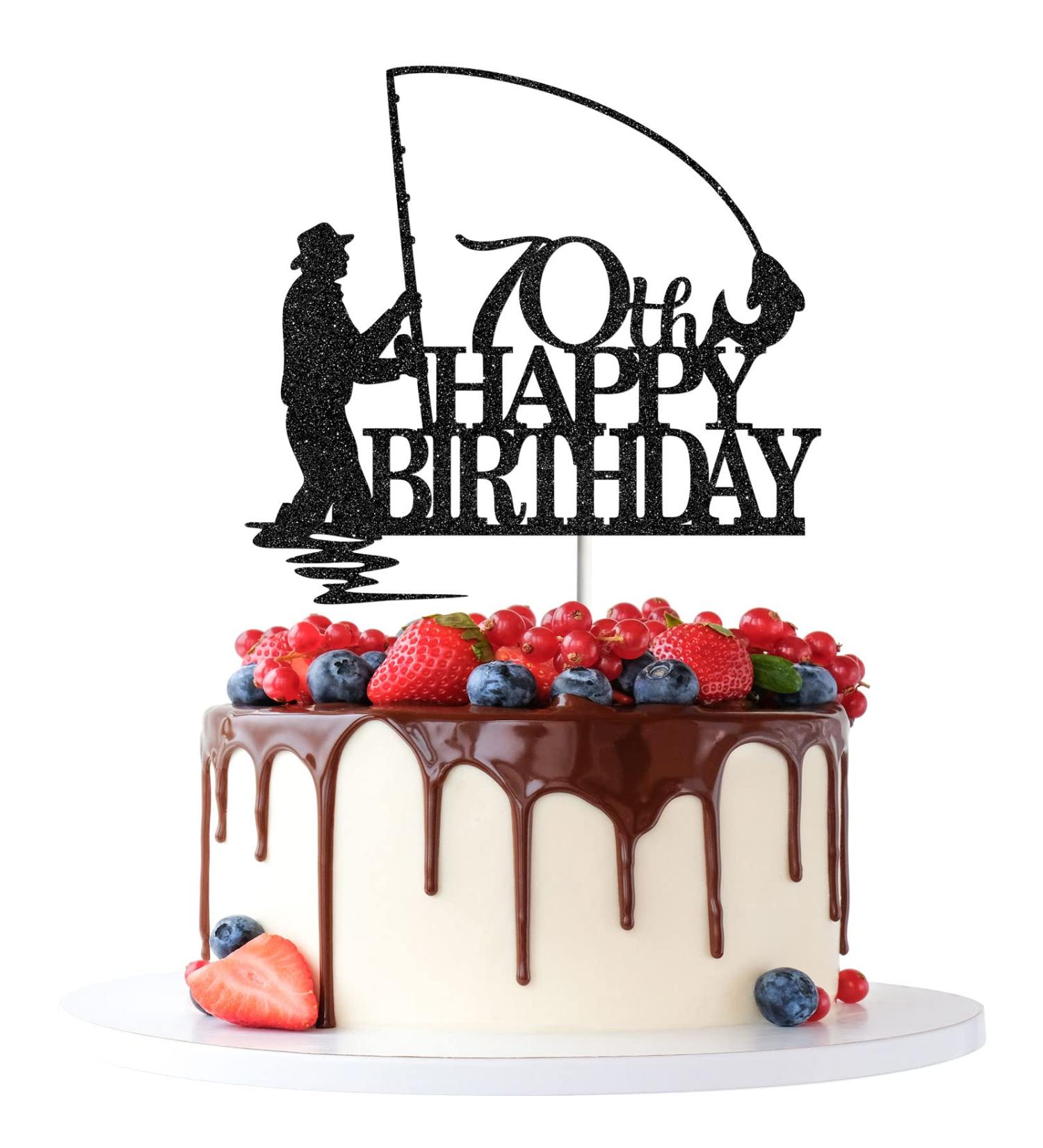 Tenhaisi Black Glitter Happy 70th Birthday Cake Topper 70th Birthday Party Decorations Fishing Cake Topper Fisherman 70th Birthday Party Supplies (FH70B-BK) - Buy Online on GoSupps.com