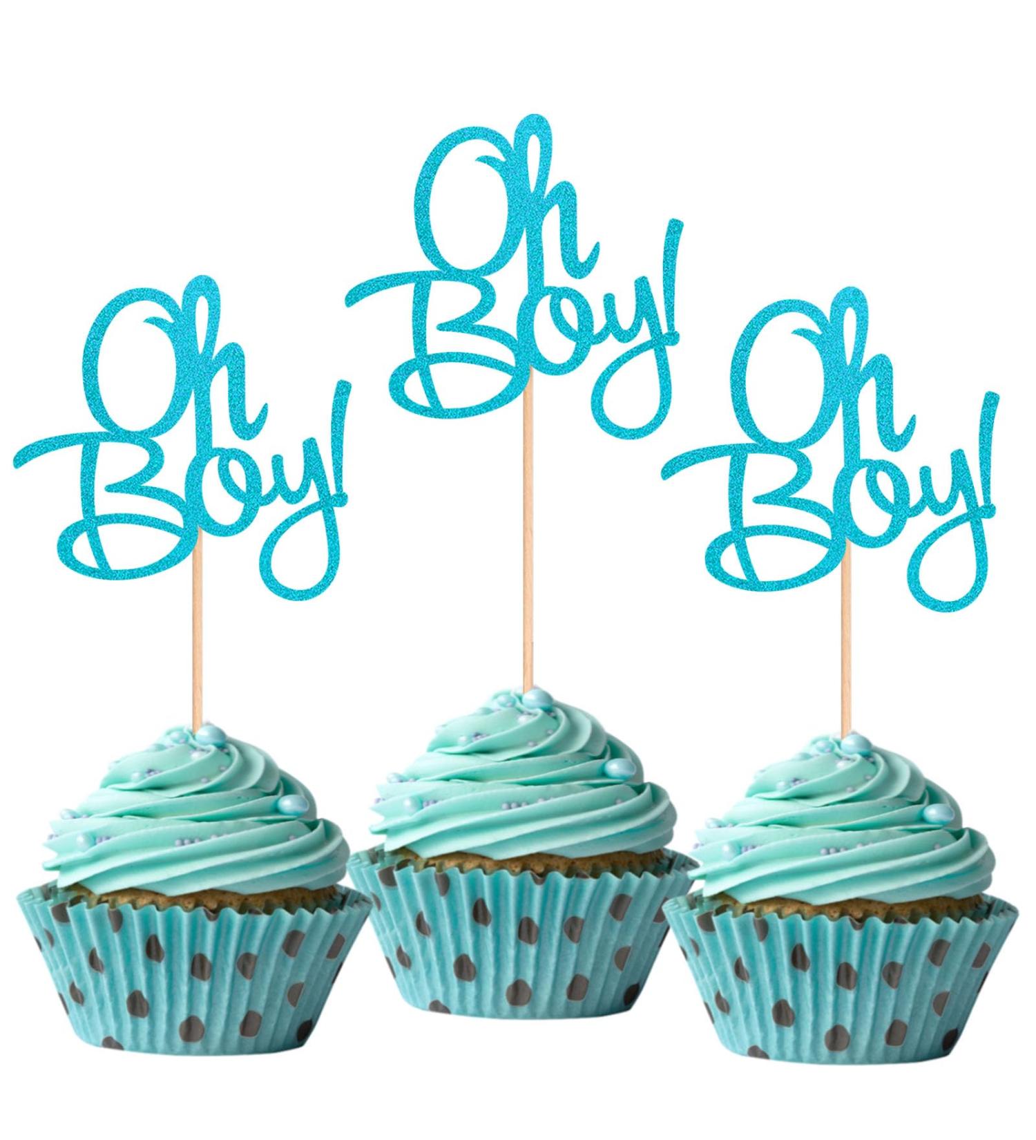 ALISSAR 24-Pack Glitter Blue Oh Boy Cupcake Toppers Cupcake Topper Picks for It'a A Boy Baby Shower Party Decoration Supplies - Buy Online on GoSupps.com