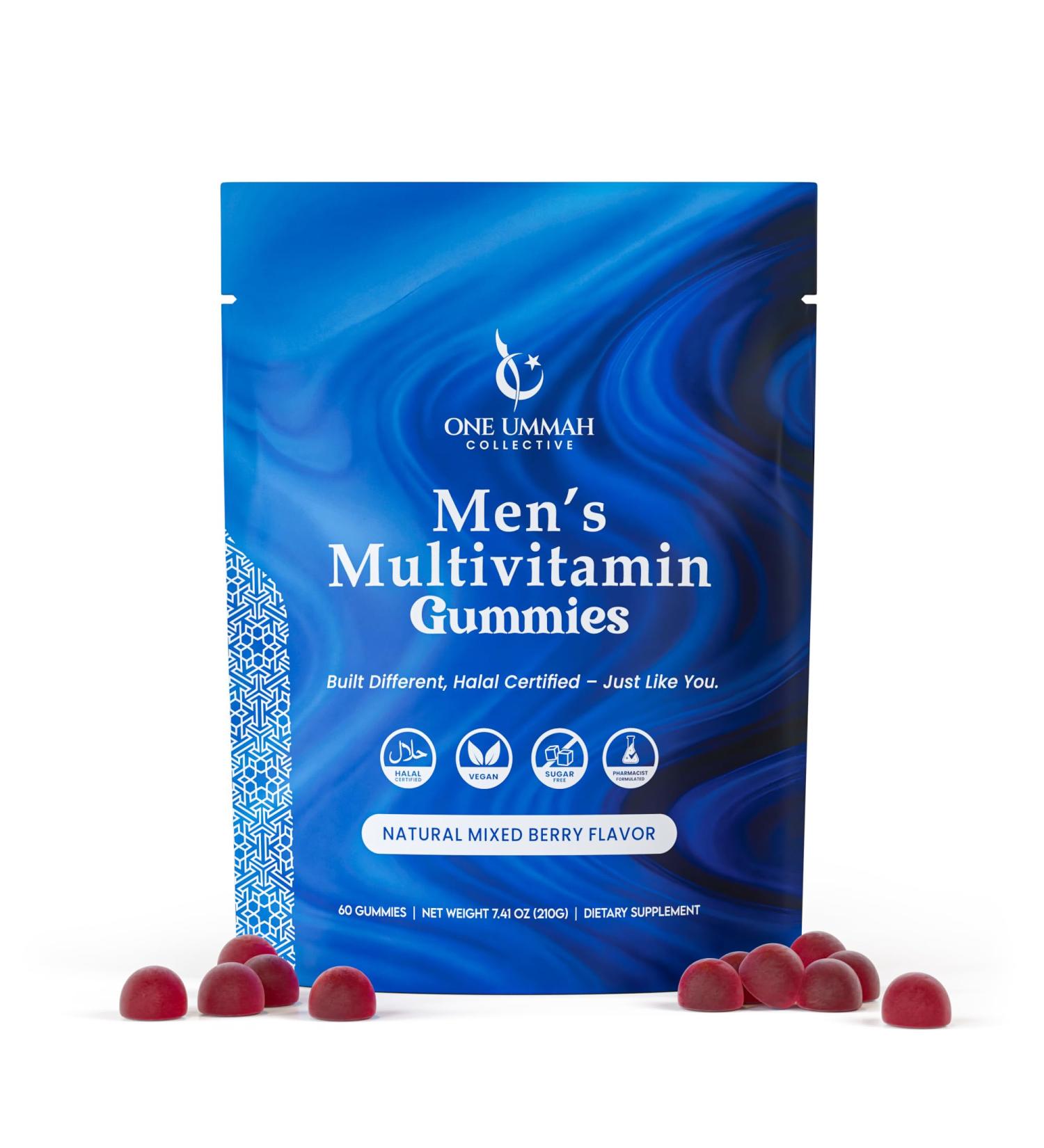 Halal Certified Men's Multivitamin Gummies - Sugar Free Easy Digestion & High Absorption - Packed with Essential Nutrients Zinc B12 & Biotin for Energy Support and Wellness - Tasty 60 ct Gummy