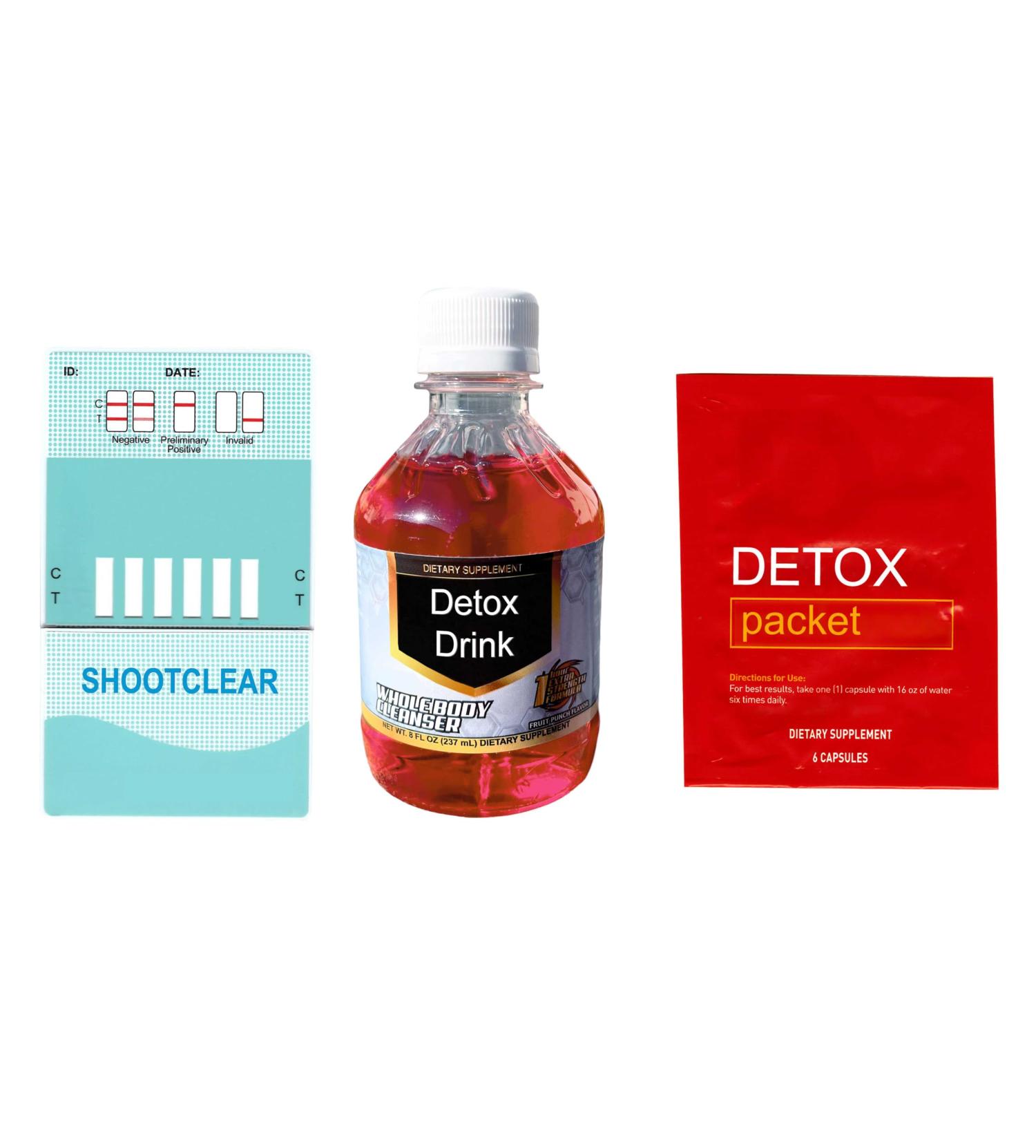 Shootclhear Detox Kit - Detox Drink 8 oz Natural Support Capsules & at-Home Self-Check Test - Buy Online on GoSupps.com