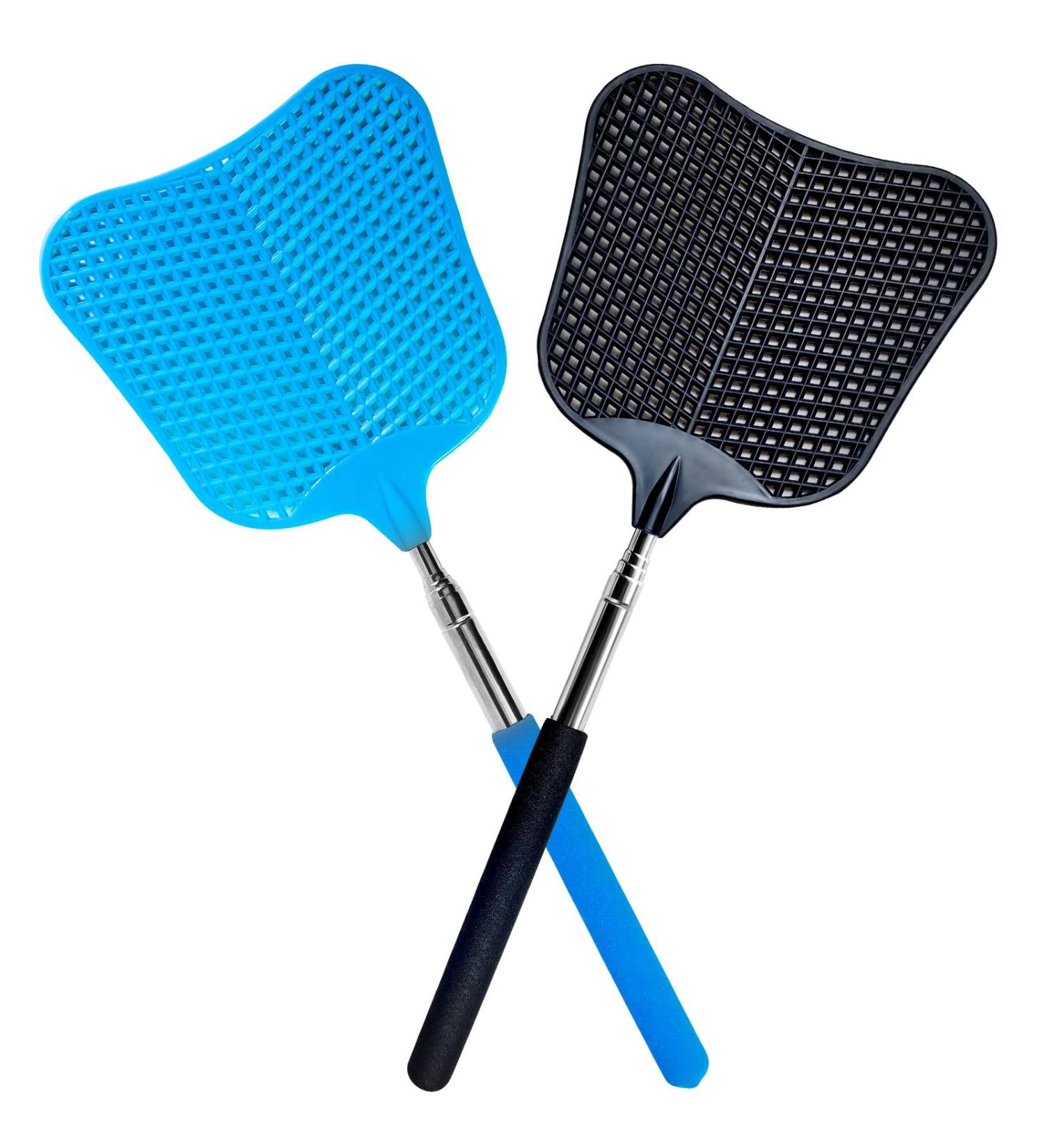 Telescopic Stainless Steel Fly Swatter Set - 2Pcs Black & Blue | Flexible & Durable Manual Swatters for Home, Garden, Classroom & Office - Buy Online on GoSupps.com