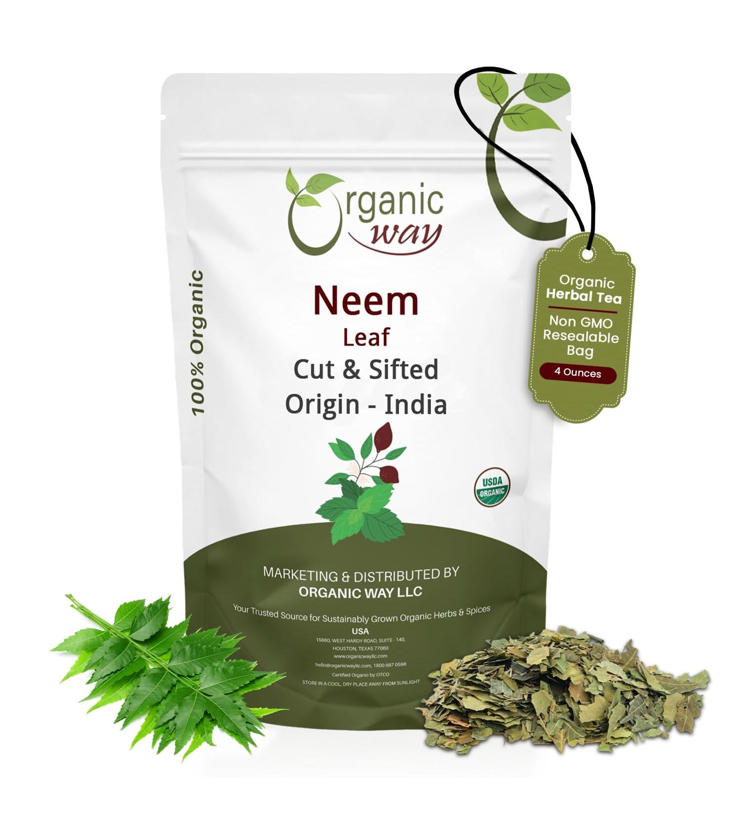 Organic Way Neem Leaf Cut and sifted | Herbal Tea | Premium Neem Leaf | USDA Certified | Non GMO & Gluten Free | Origin - India (4 oz - 1/4 lbs) 4 Ounce (Pack of 1) - Buy Online on GoSupps.com