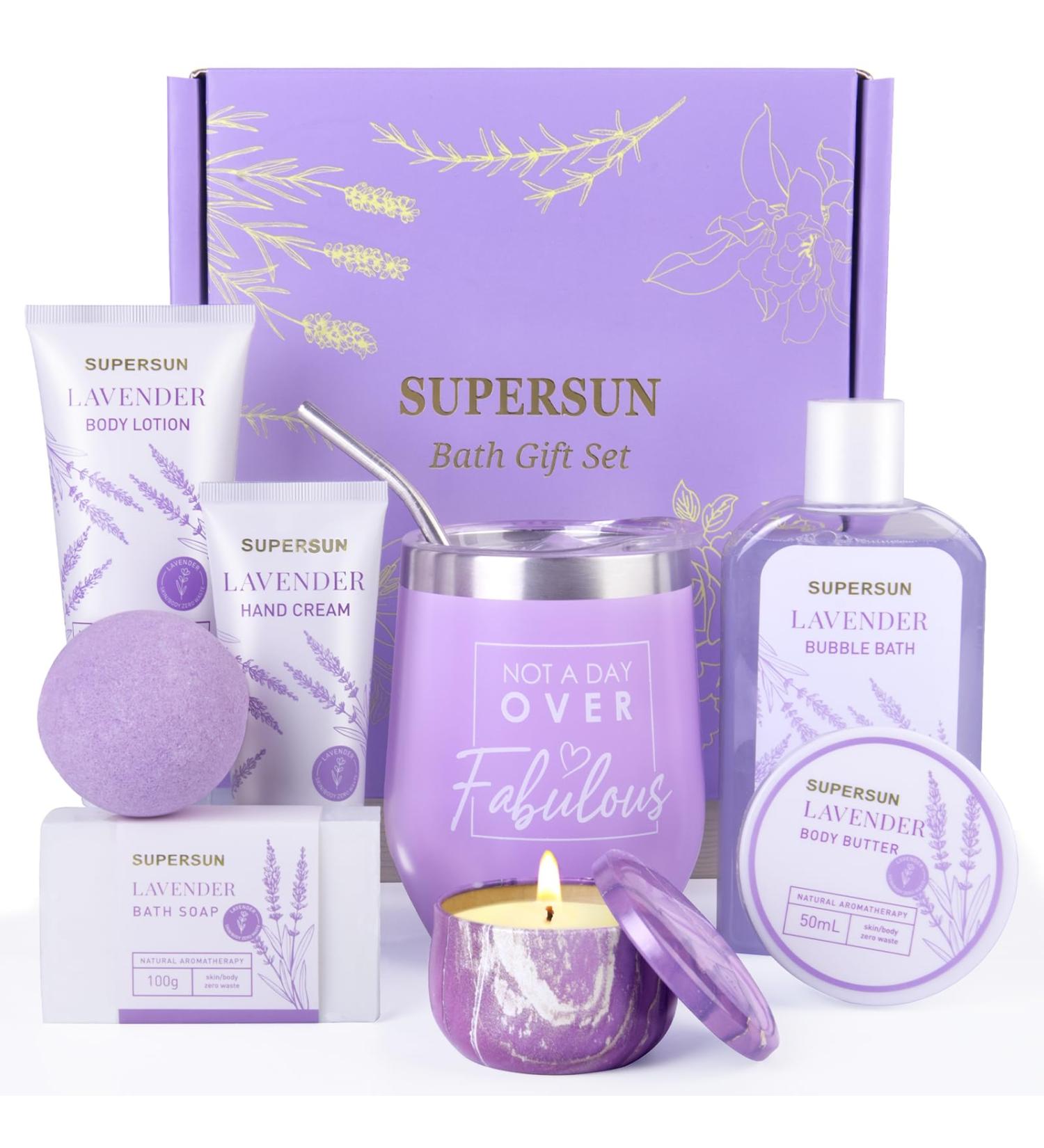 Unique Lavender Spa Gift Basket for Women | Perfect Birthday Gifts for Mom Sister Wife Teacher & Friends | International Shipping Available - Buy Online on GoSupps.com